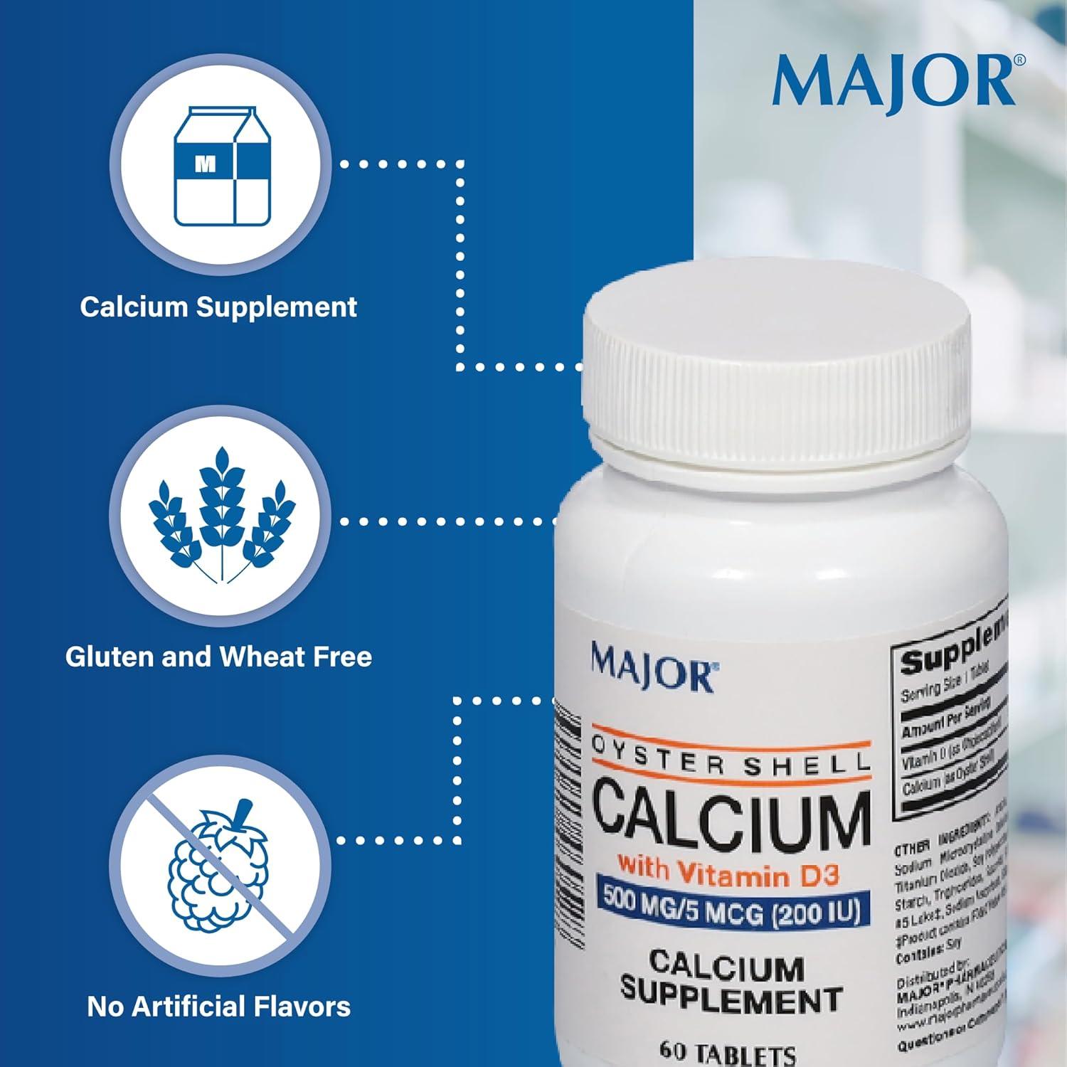 Suplemento de Calcio Mayor 500 mg con Vitamina D3 5 mcg - 60 Tabletas