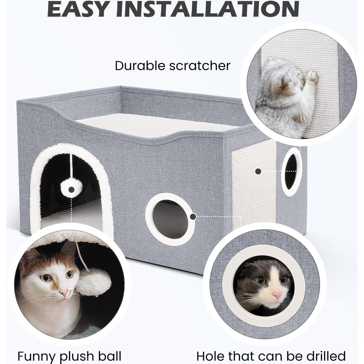 Casa para Gatos Heeyoo Cueva Grande con Bola y Rascador