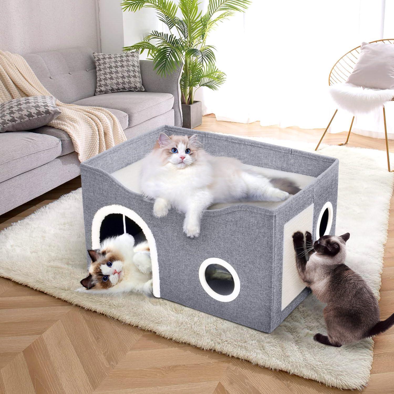 Casa para Gatos Heeyoo Cueva Grande con Bola y Rascador