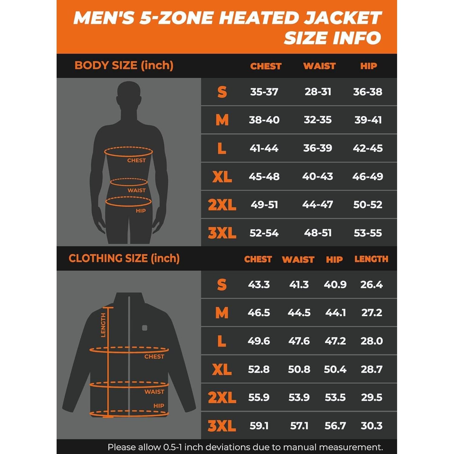 Chaqueta Calefaccionada ORORO Hombre 5 Zonas Calor USB-C