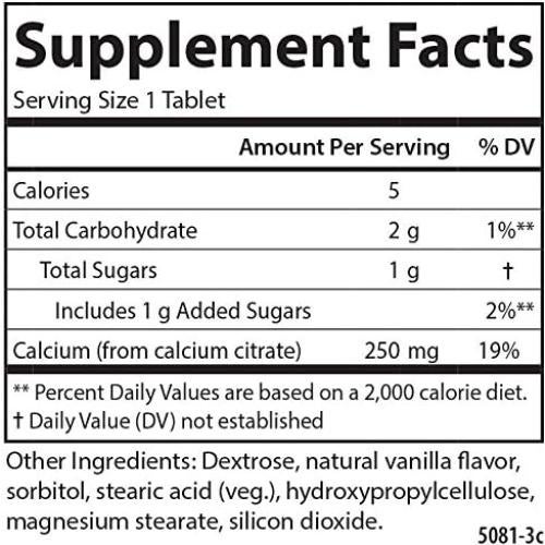 Citrato de Calcio Masticable Carlson 250 mg Vainilla 120 Tabletas