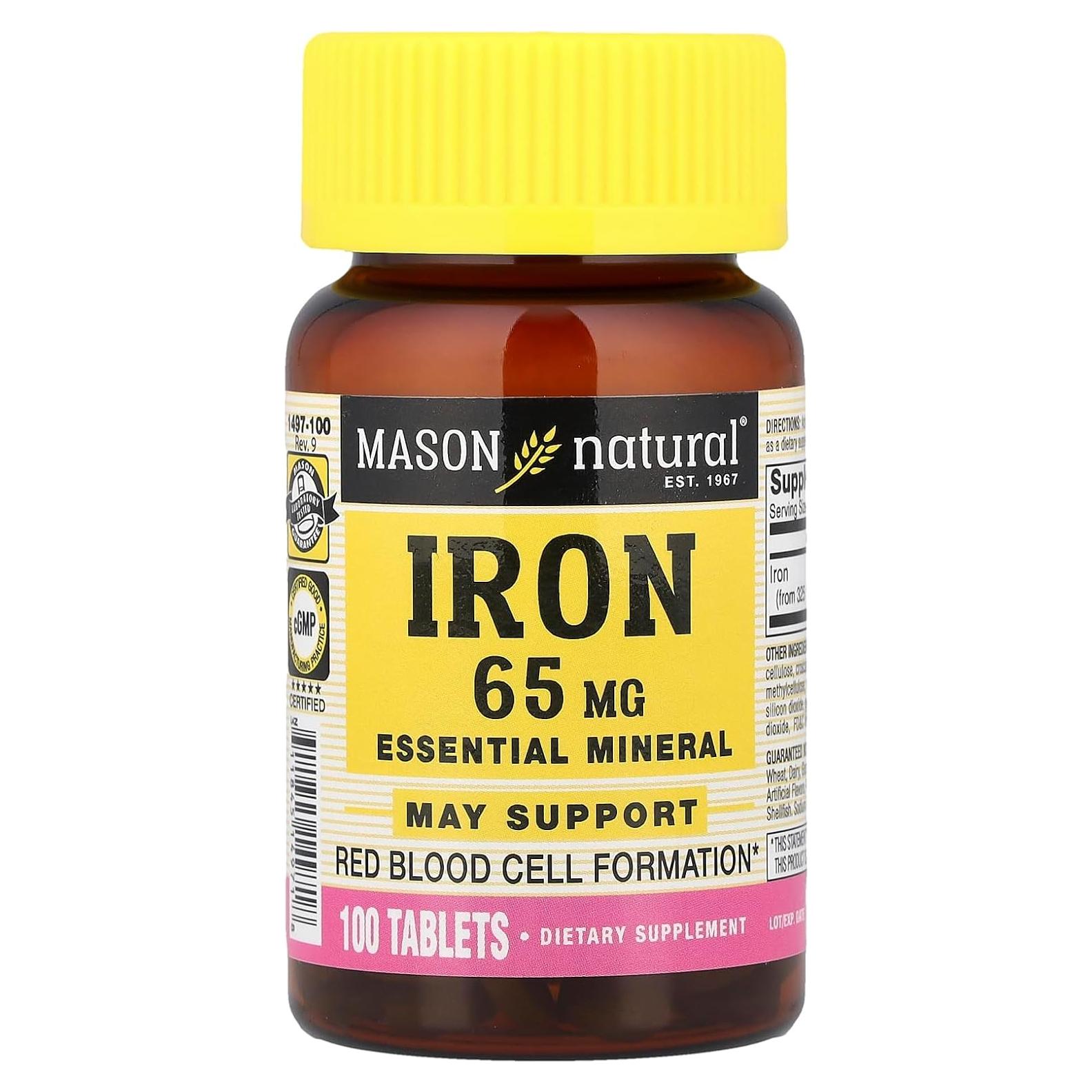 Suplemento de Hierro Mason Natural 65 mg - 100 Tabletas
