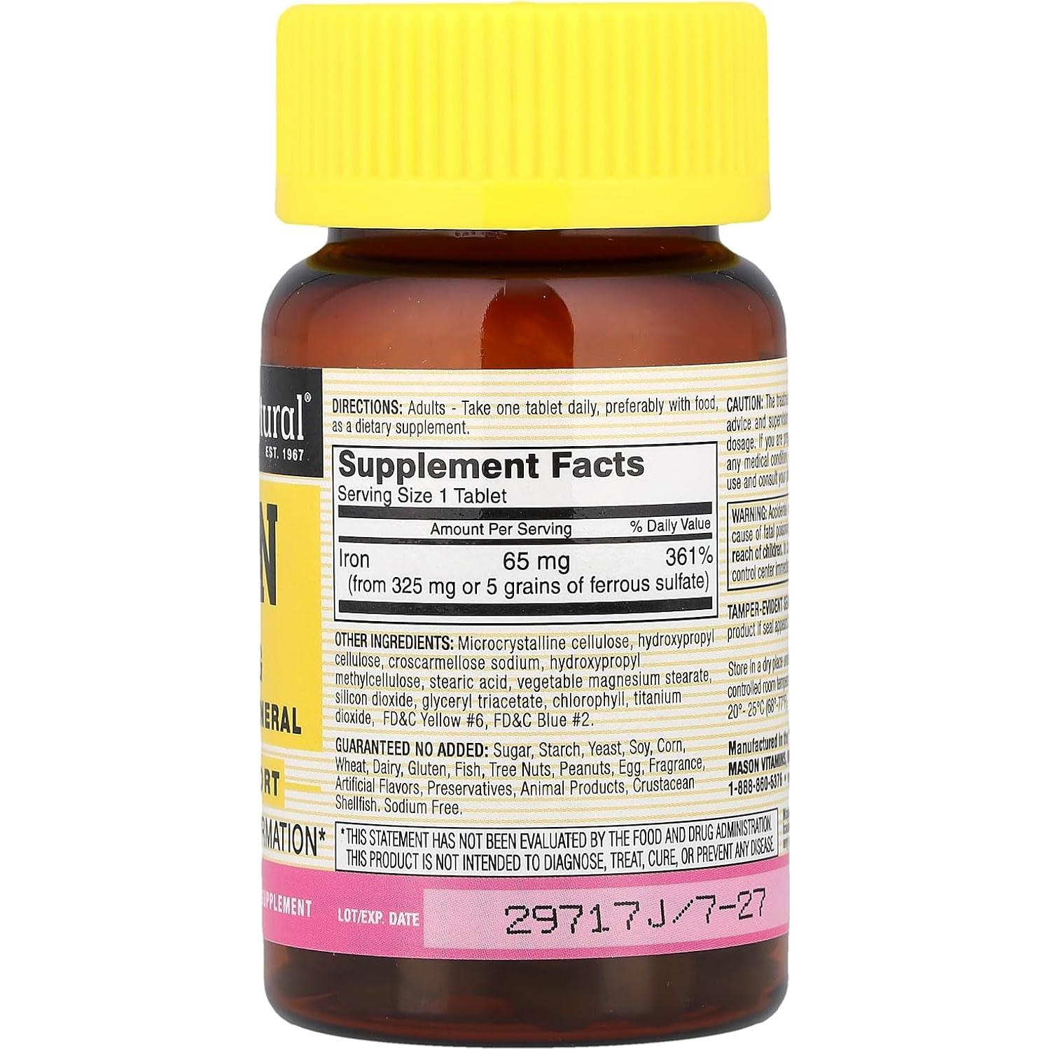 Suplemento de Hierro Mason Natural 65 mg - 100 Tabletas