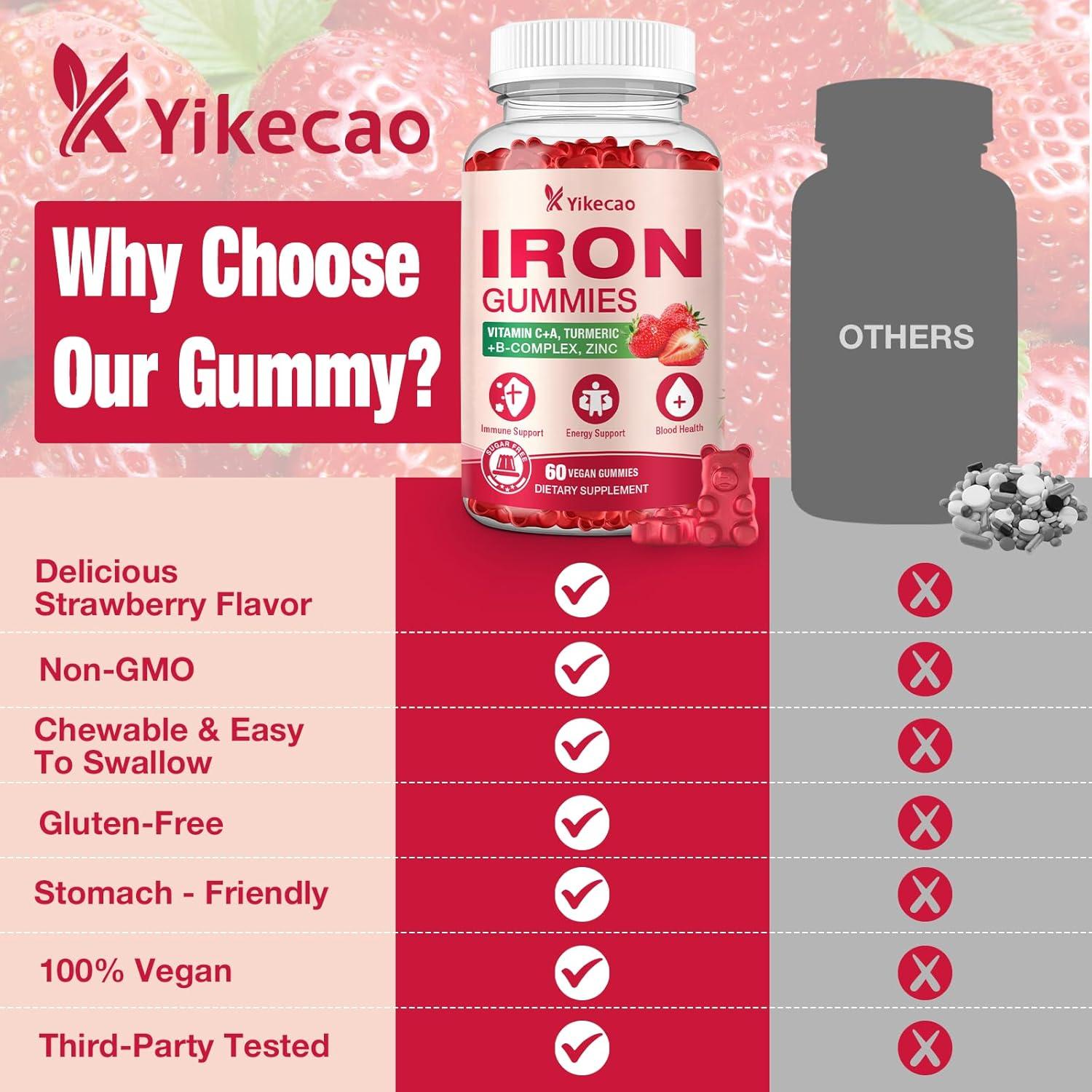 Gomitas de Hierro Veganas Yikecao 60 Unidades Sabor Fresa