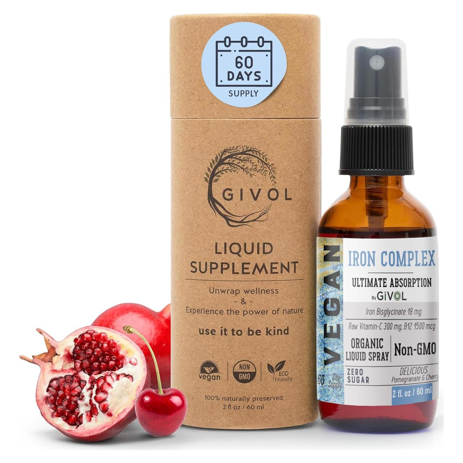 Suplemento de Hierro GIVOL 18mg con Vitamina C y B12 - Spray Vegano 60ml