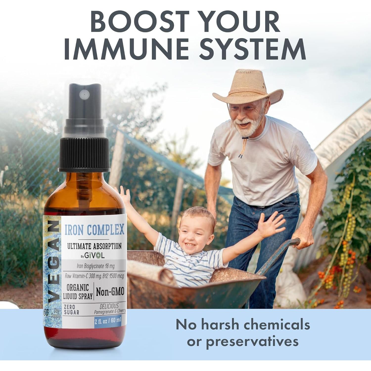 Suplemento de Hierro GIVOL 18mg con Vitamina C y B12 - Spray Vegano 60ml