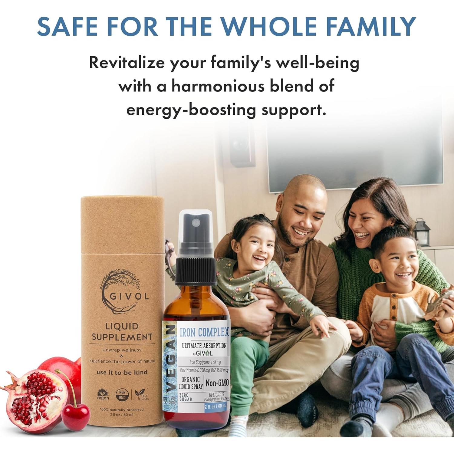 Suplemento de Hierro GIVOL 18mg con Vitamina C y B12 - Spray Vegano 60ml