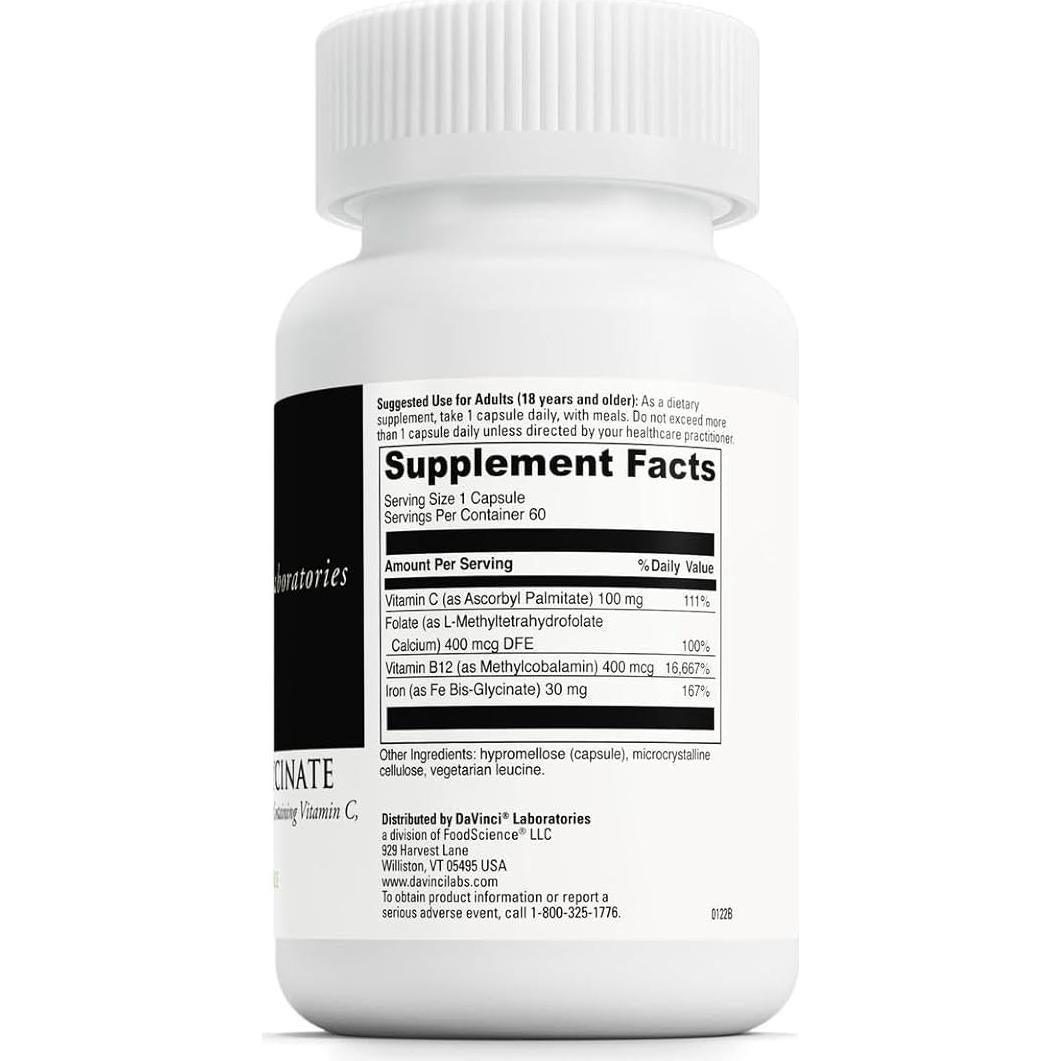 Suplemento de Hierro Bis-Glicinato Davinci Labs 60 Cápsulas