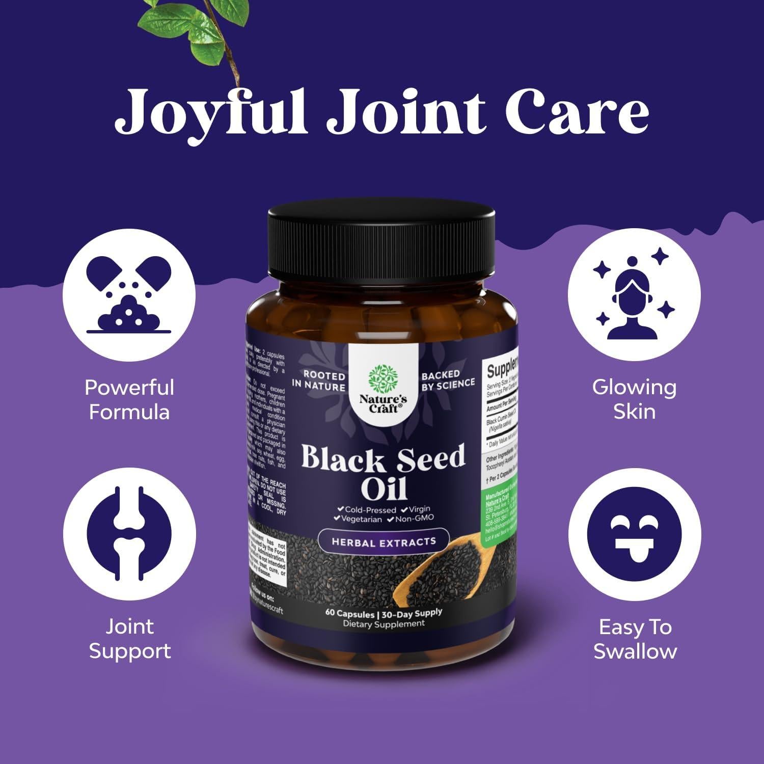 Cápsulas de Aceite de Semilla Negra Natures Craft 60 Unidades