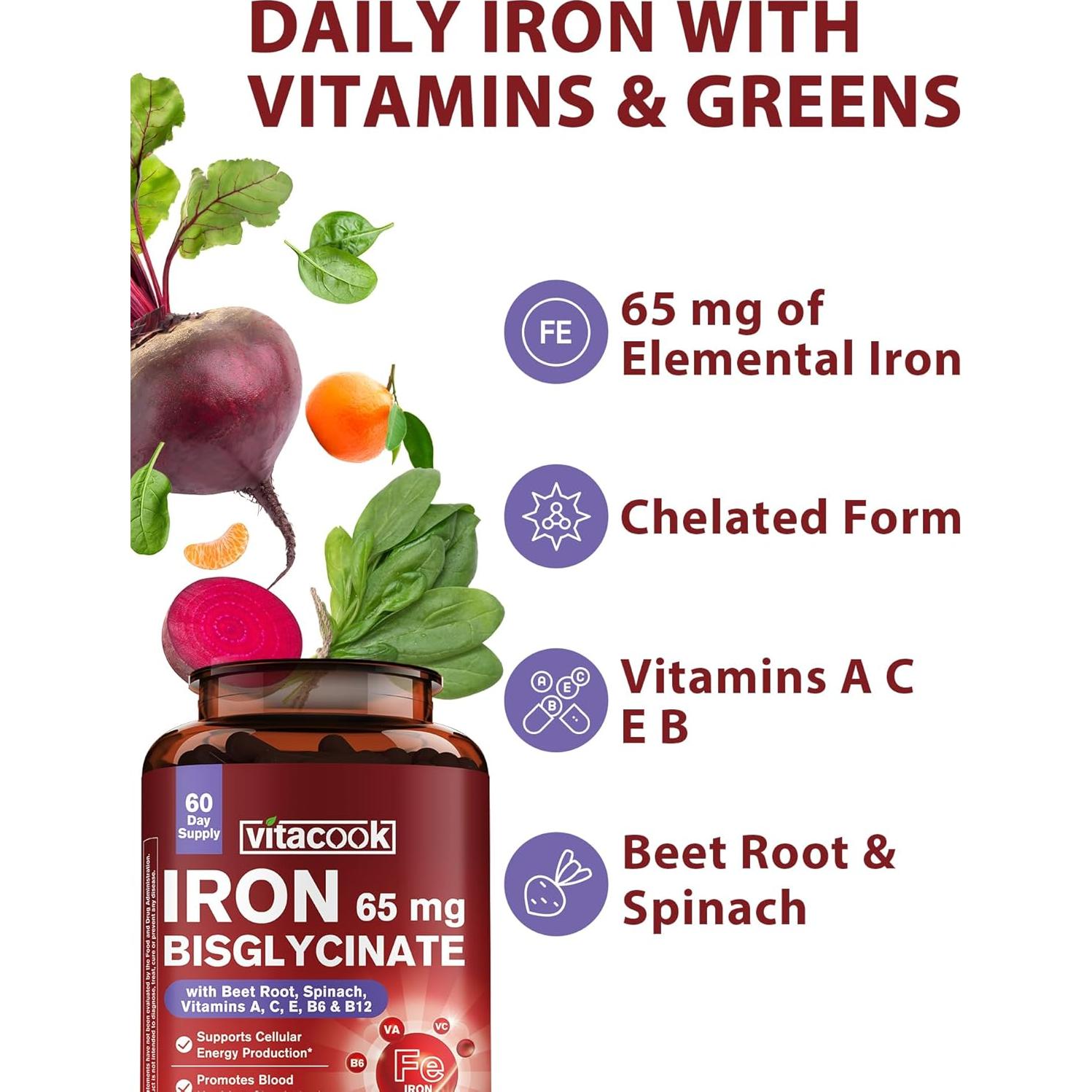 Suplemento de Hierro Vitacook 65mg con Vitaminas 60 Cápsulas