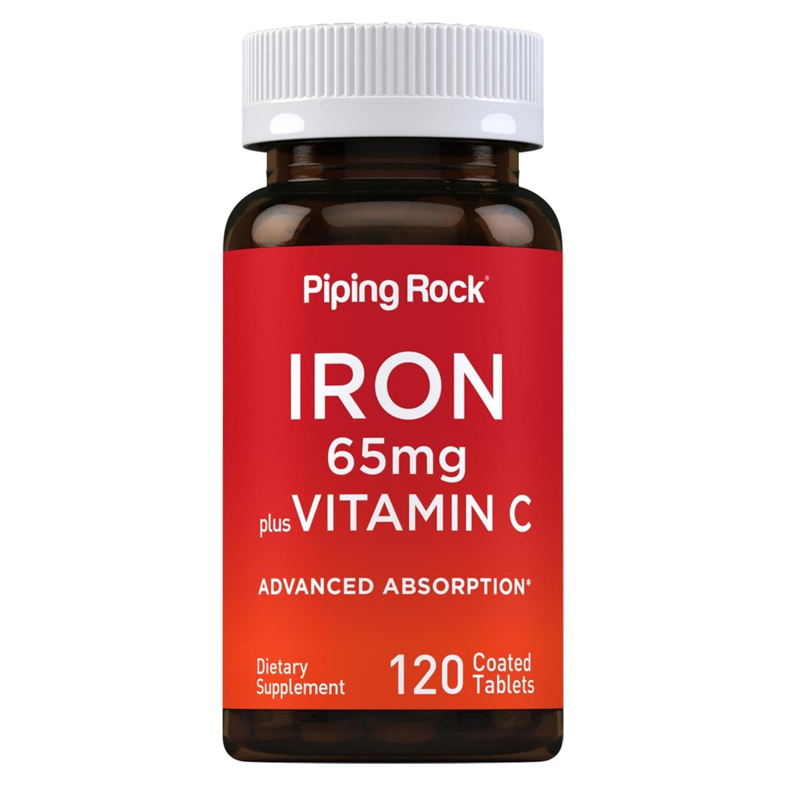 Suplemento de Hierro Piping Rock 65 mg + Vitamina C 300 mg - 120 Tabletas