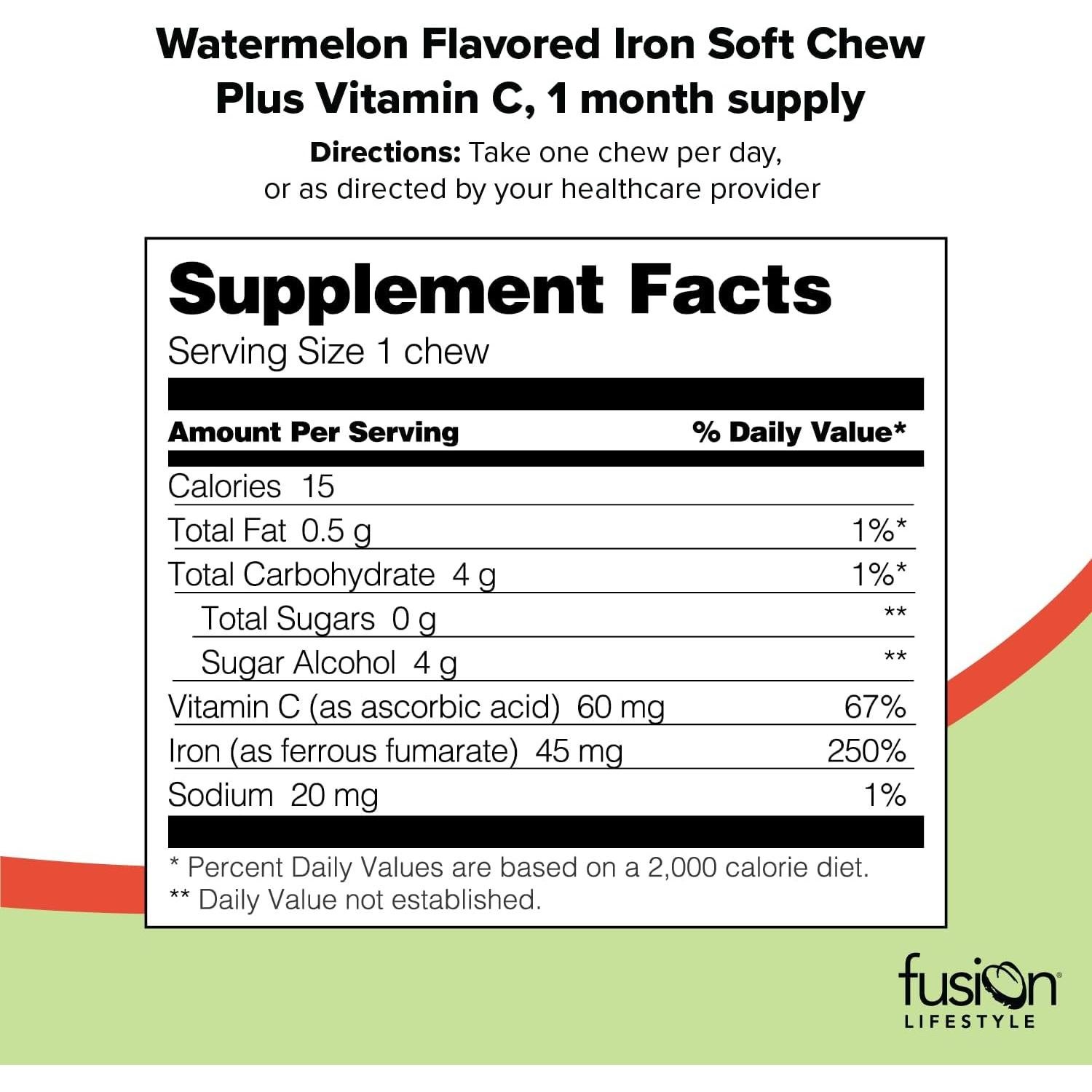 Suplemento de Hierro Caramelos Blandos Fusion Lifestyle 30 Unidades