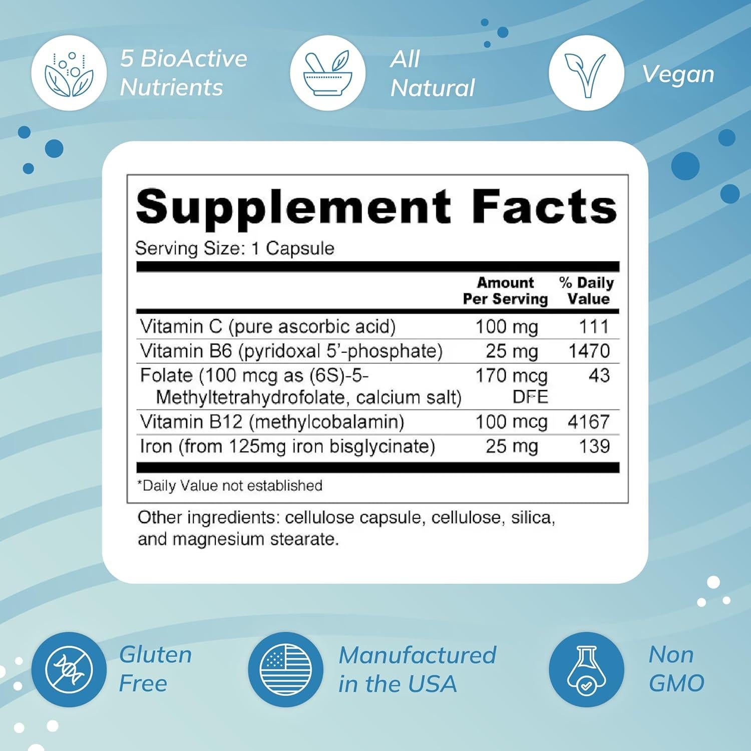 Suplemento de Hierro Wellness Resources 180 Cápsulas Vegano