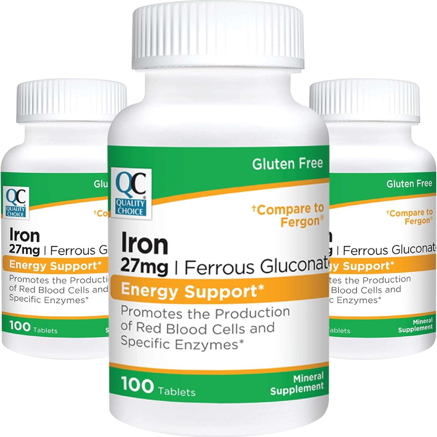 Suplemento de Hierro Gluconato Ferroso 27 mg Elección de Calidad 100 Tabletas