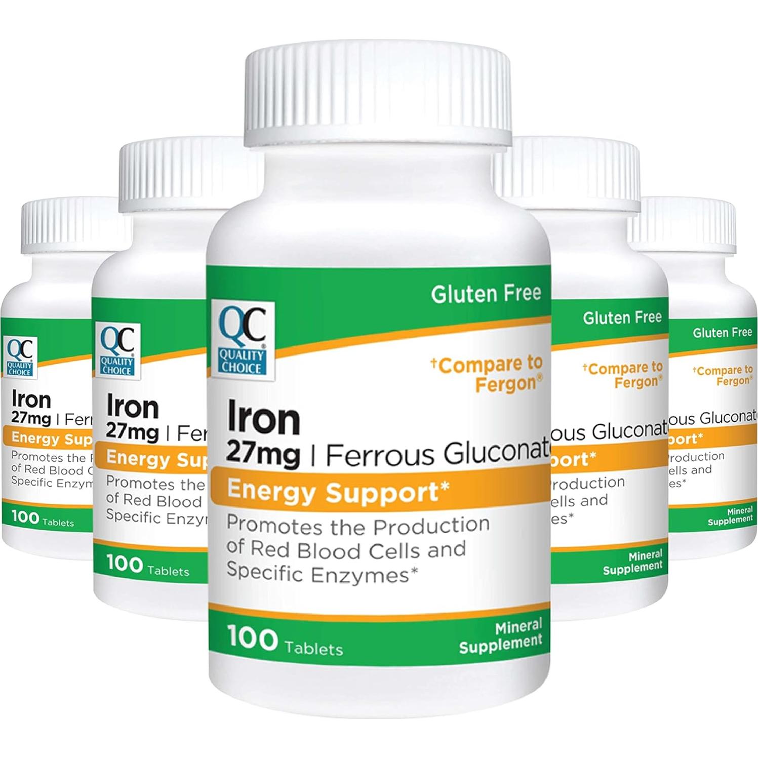 Suplemento de Hierro Gluconato Ferroso 27 mg Elección de Calidad 100 Tabletas