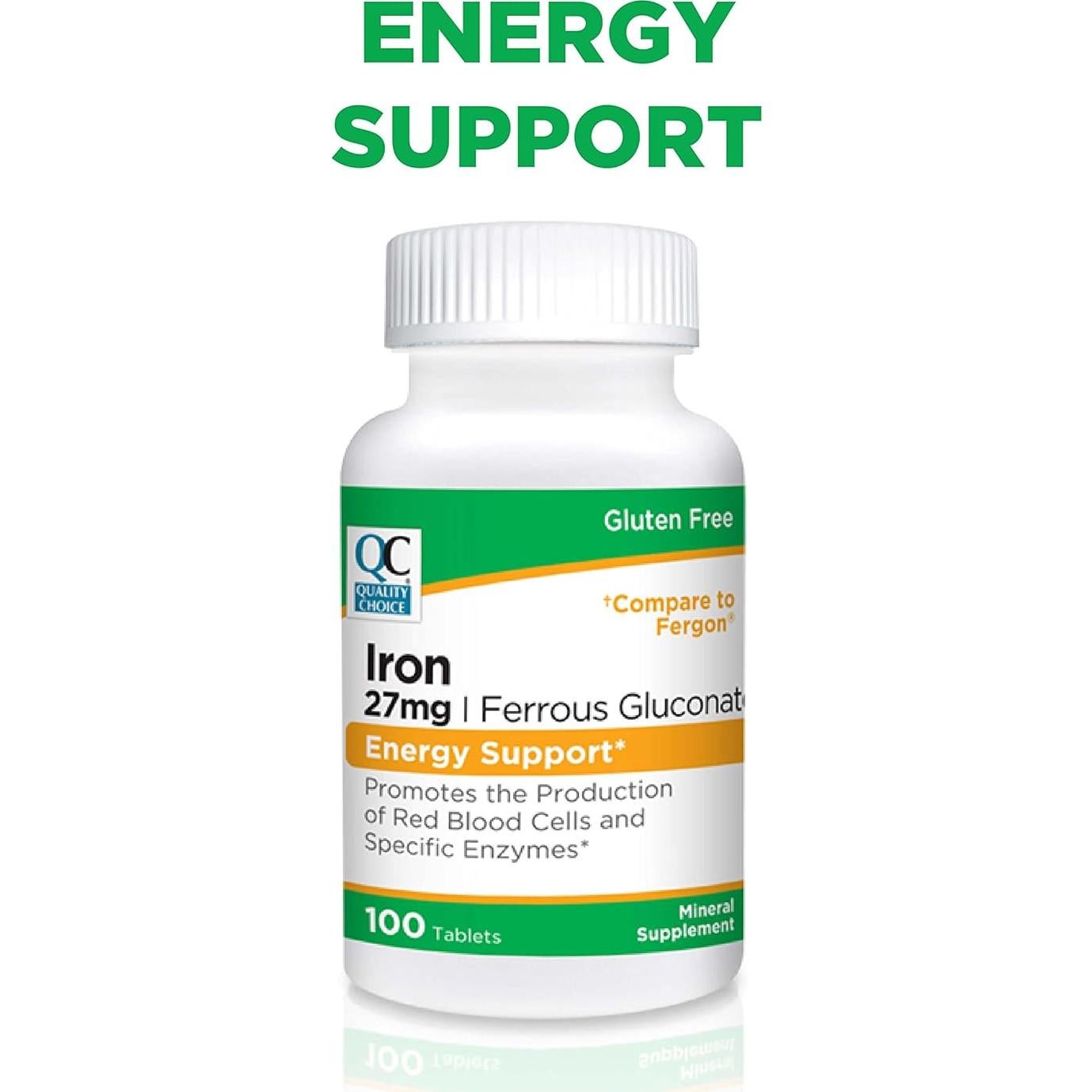 Suplemento de Hierro Gluconato Ferroso 27 mg Elección de Calidad 100 Tabletas