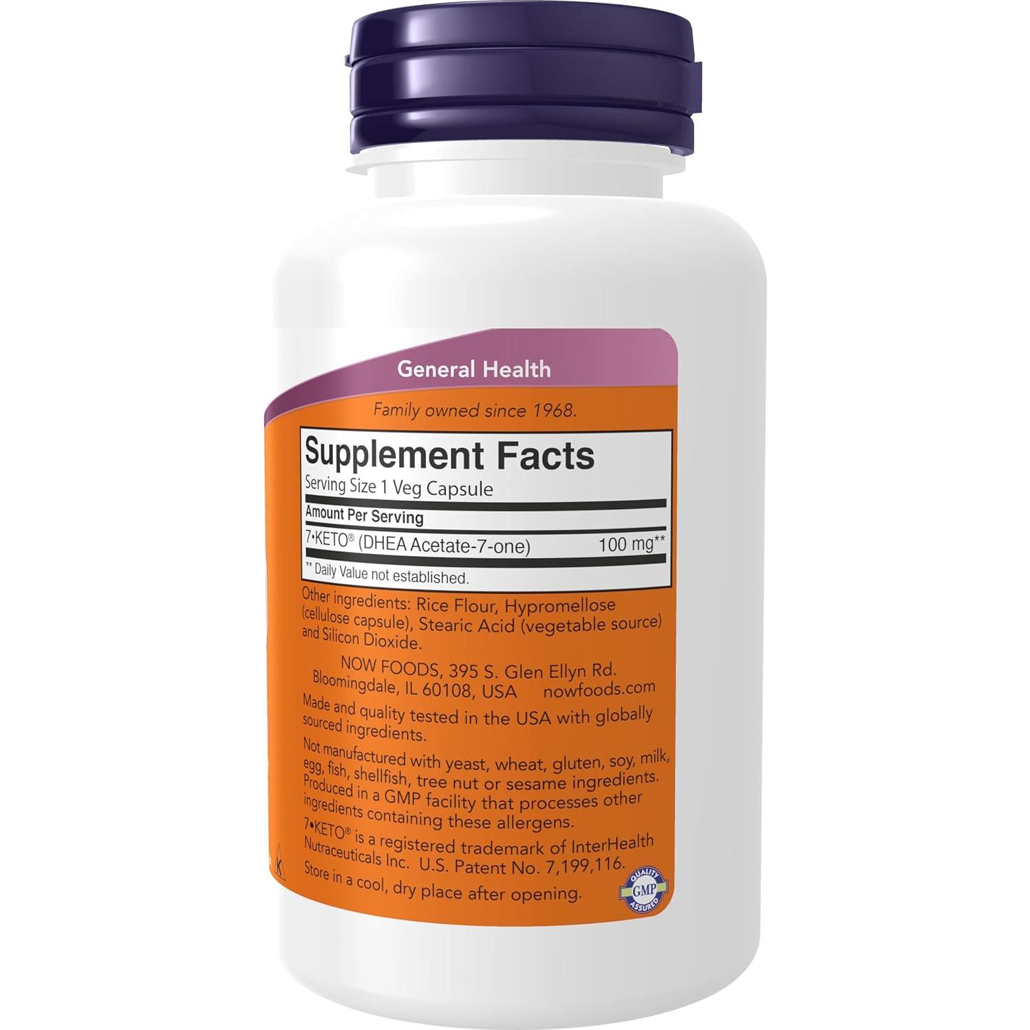 Suplemento 7-Keto DHEA NOW 100 mg 120 Cápsulas Veganas