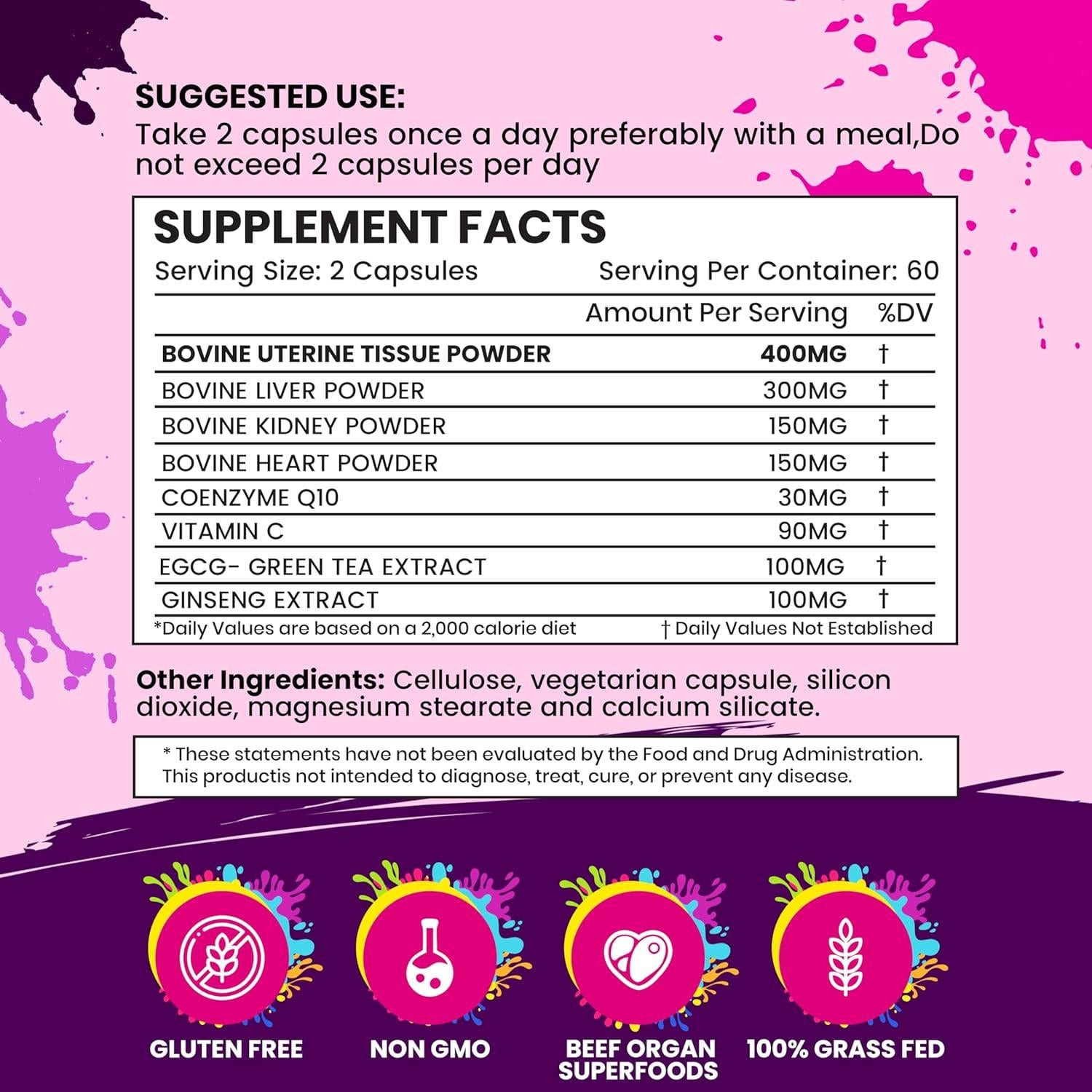 Suplemento de Órganos de Res para Mujeres - Hígado, Corazón y Riñón - 120 Cápsulas