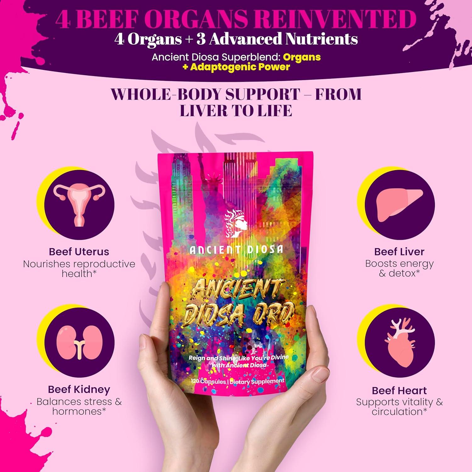 Suplemento de Órganos de Res para Mujeres - Hígado, Corazón y Riñón - 120 Cápsulas