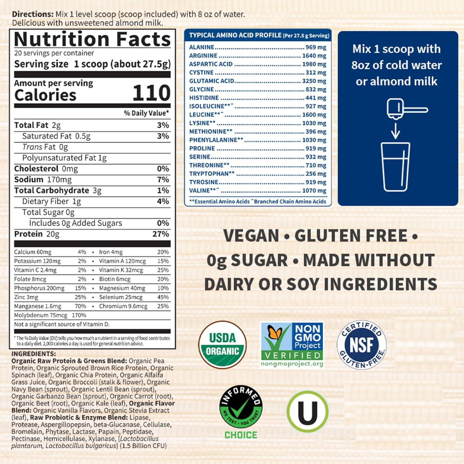 Proteína Orgánica Cruda Jardín de Vida Vainilla 20 Porciones