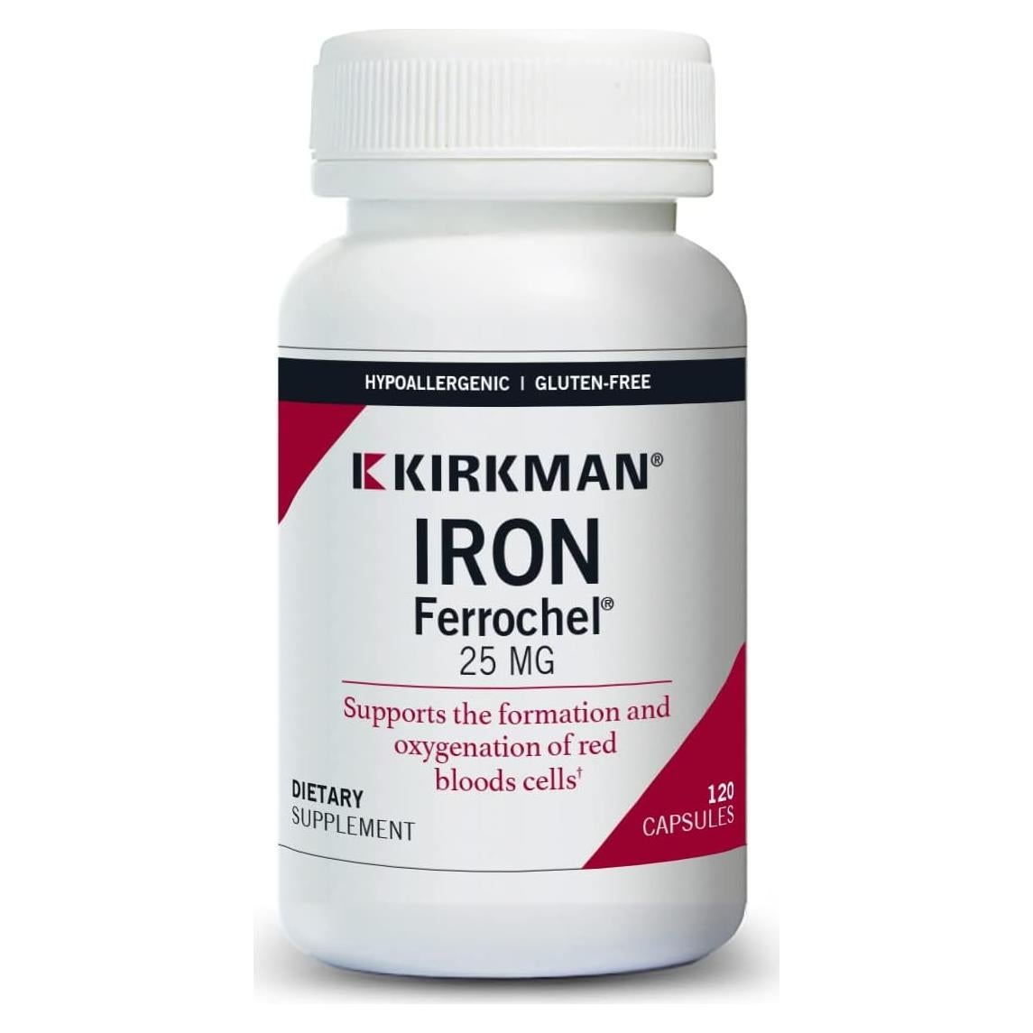 Cápsulas de Hierro 25 mg Kirkman - Hipoalergénico - 120 unidades