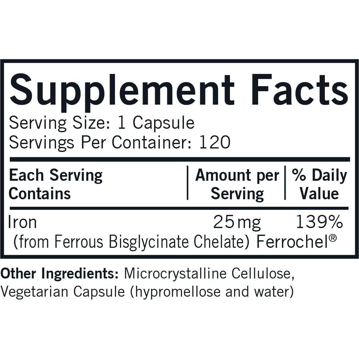 Cápsulas de Hierro 25 mg Kirkman - Hipoalergénico - 120 unidades