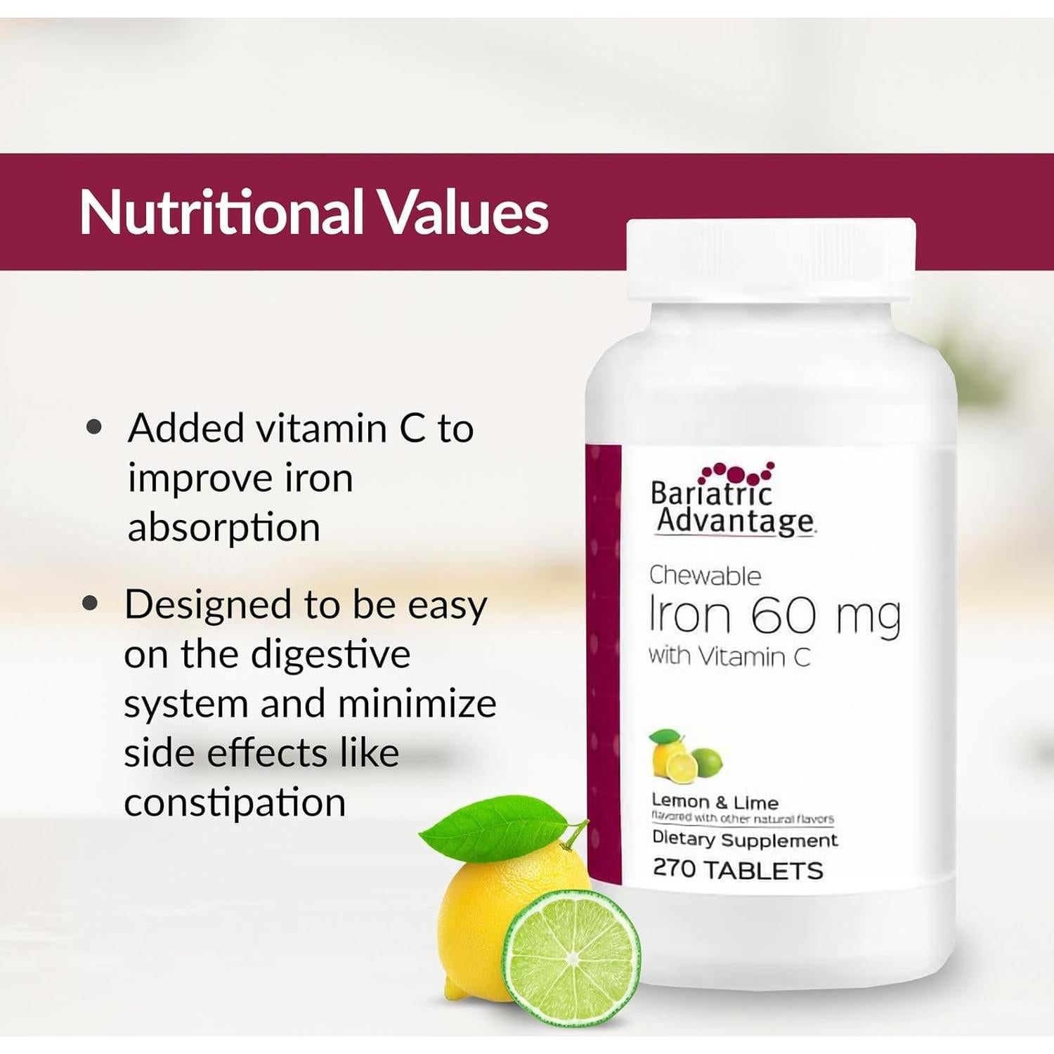 Suplemento de Hierro Masticable Ventaja Bariátrica 60 mg con Vitamina C - 270 Tabletas