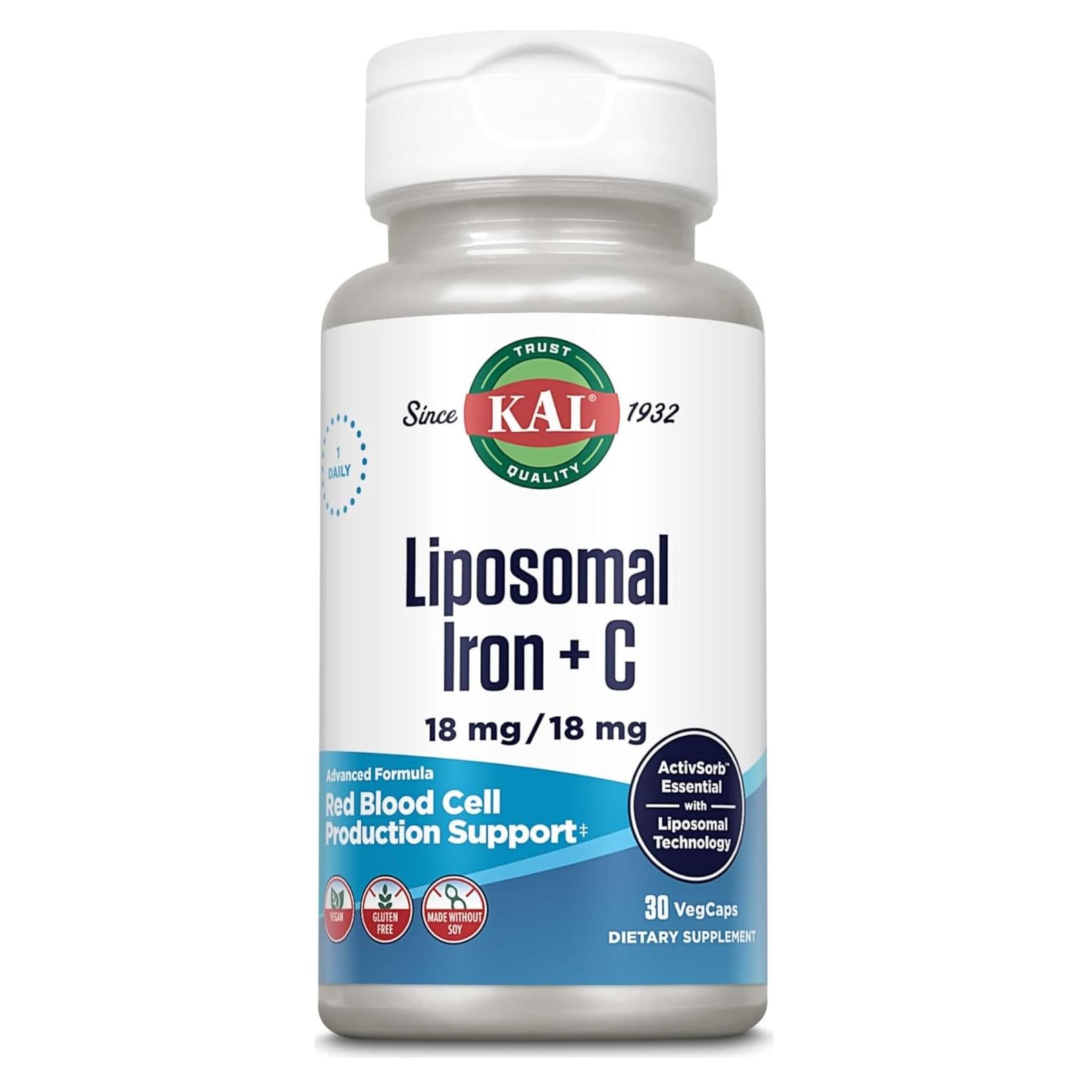 Suplemento de Hierro Liposomal KAL con Vitamina C 30 VegCaps