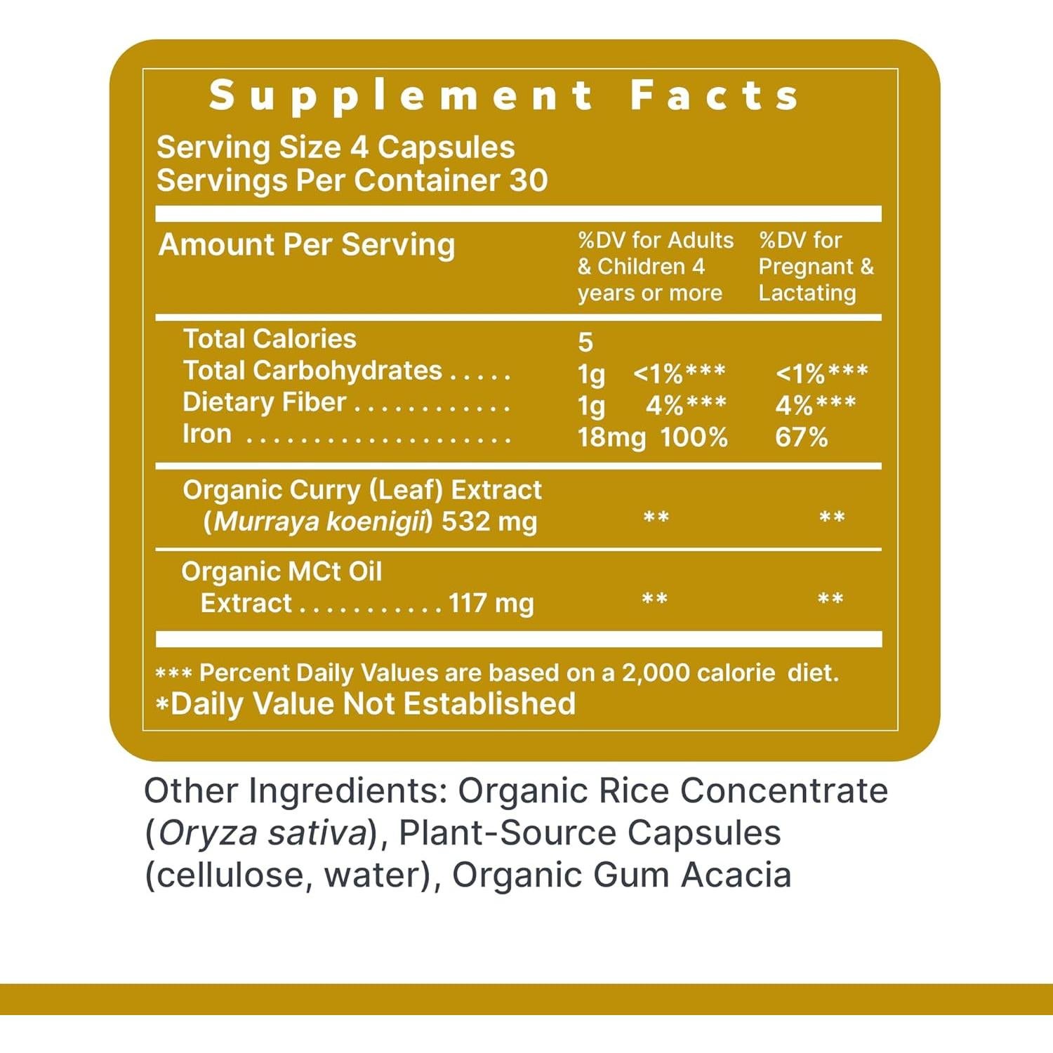 Phyto-Iron - Plant Based Iron for Men & Women for Blood Support, Curry Leaves Supplement, Iron Supplements, Non-Heme Iron, 18mg Iron Per Serving - 120 Vegetarian Capsules