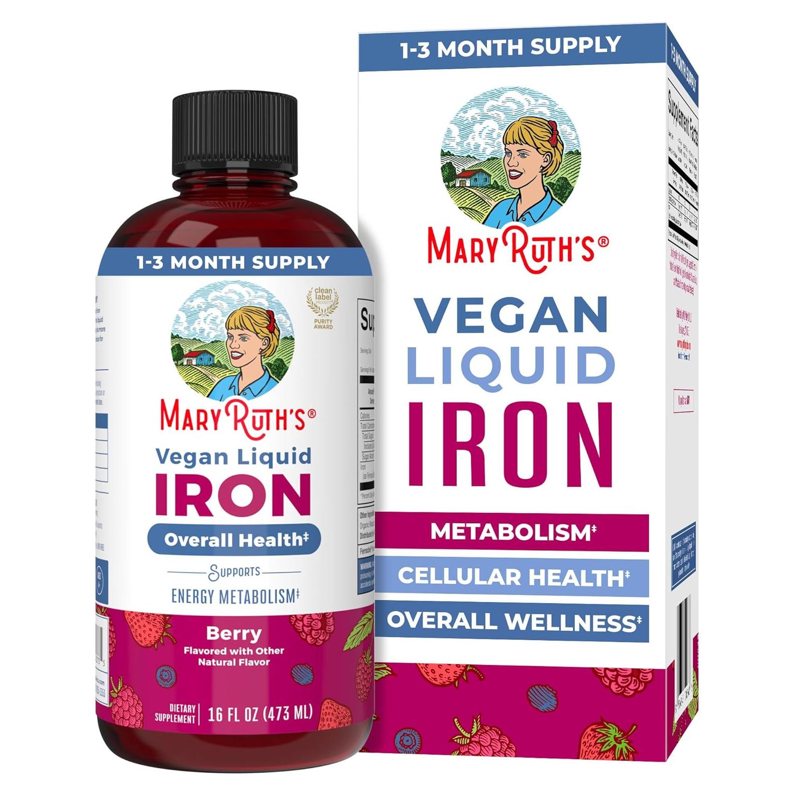 Suplemento de Hierro Líquido MaryRuth 473 ml Vegano Sin Azúcar