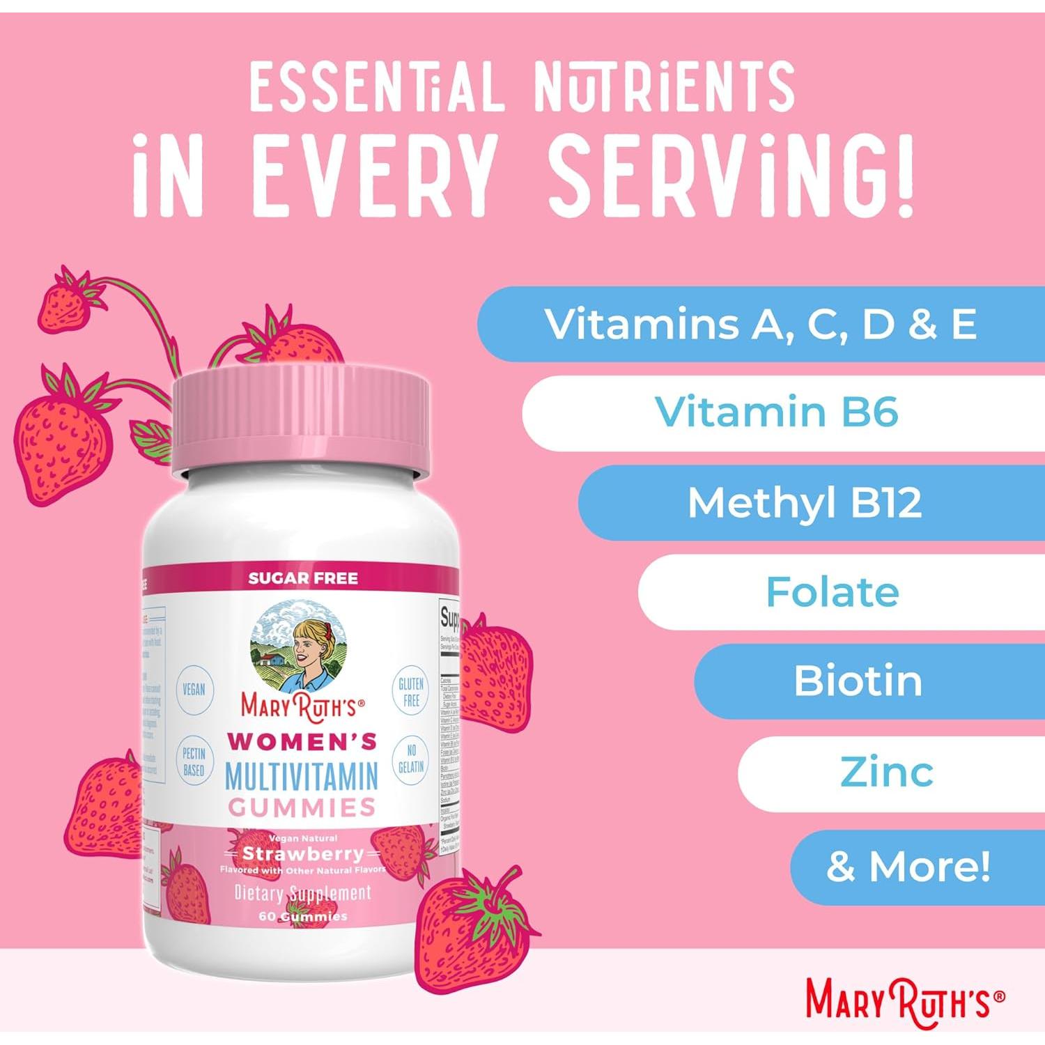 Gomitas Multivitamínicas MaryRuth para Mujeres Fresa + Hierro Líquido