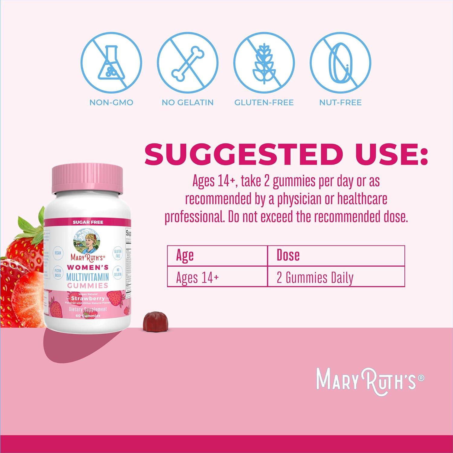 Gomitas Multivitamínicas MaryRuth para Mujeres Fresa + Hierro Líquido