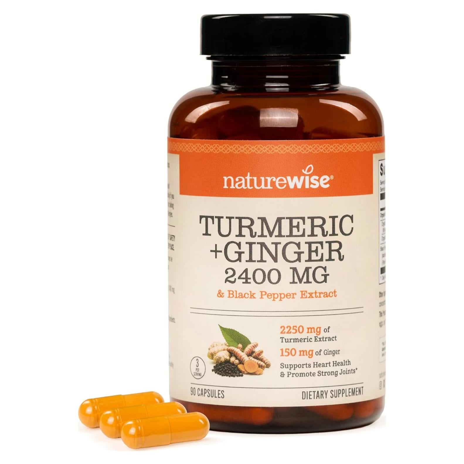 Suplemento de Cúrcuma Orgánica + Jengibre NatureWise 2400mg