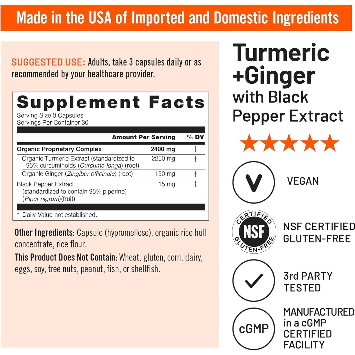 Suplemento de Cúrcuma Orgánica + Jengibre NatureWise 2400mg