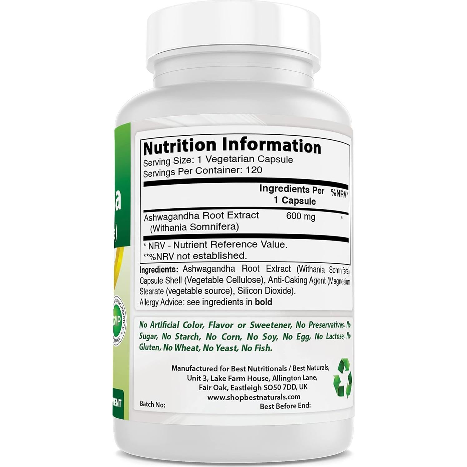 Cápsulas de Ashwagandha 500 mg Mejores Naturales - 120 Unidades