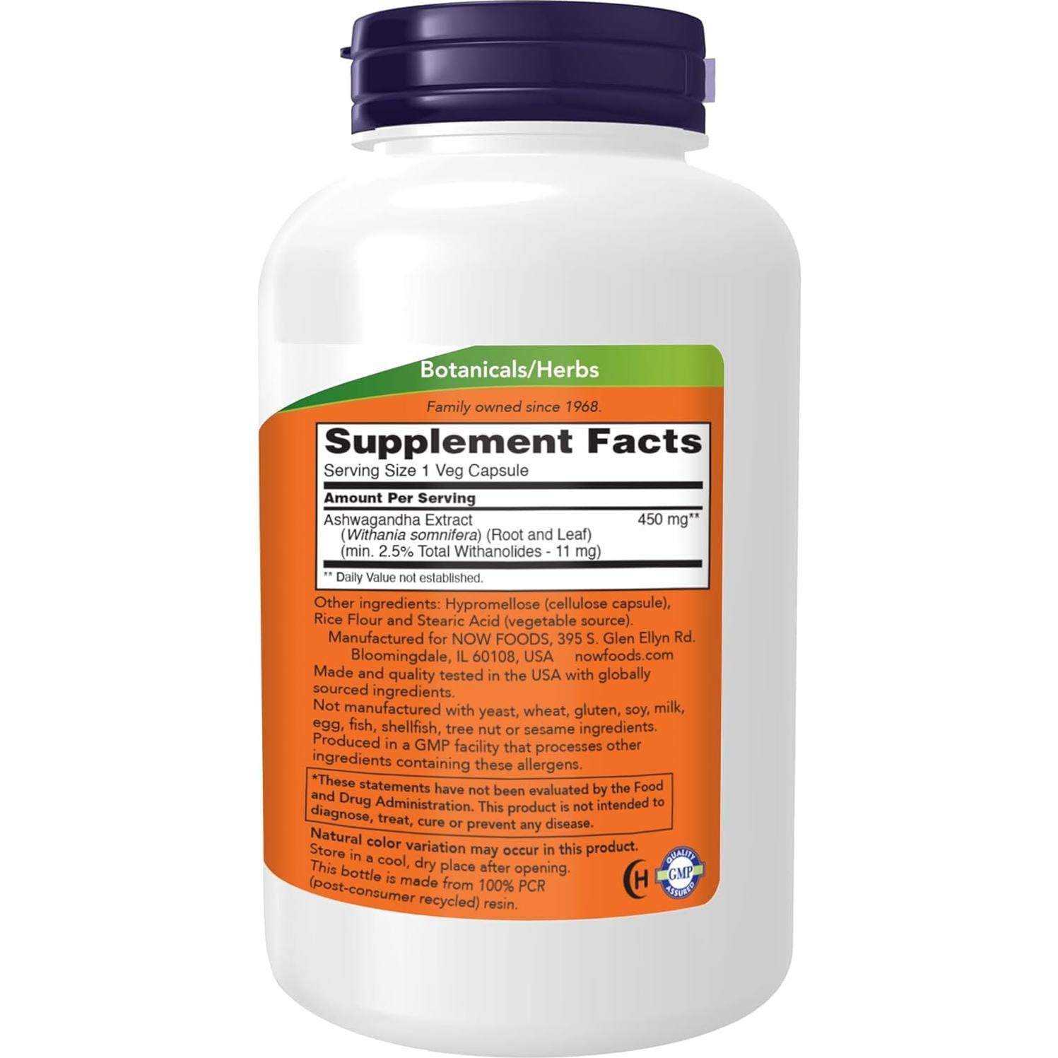 Extracto de Ashwagandha NOW Foods 450 mg Vegano 240 Cápsulas