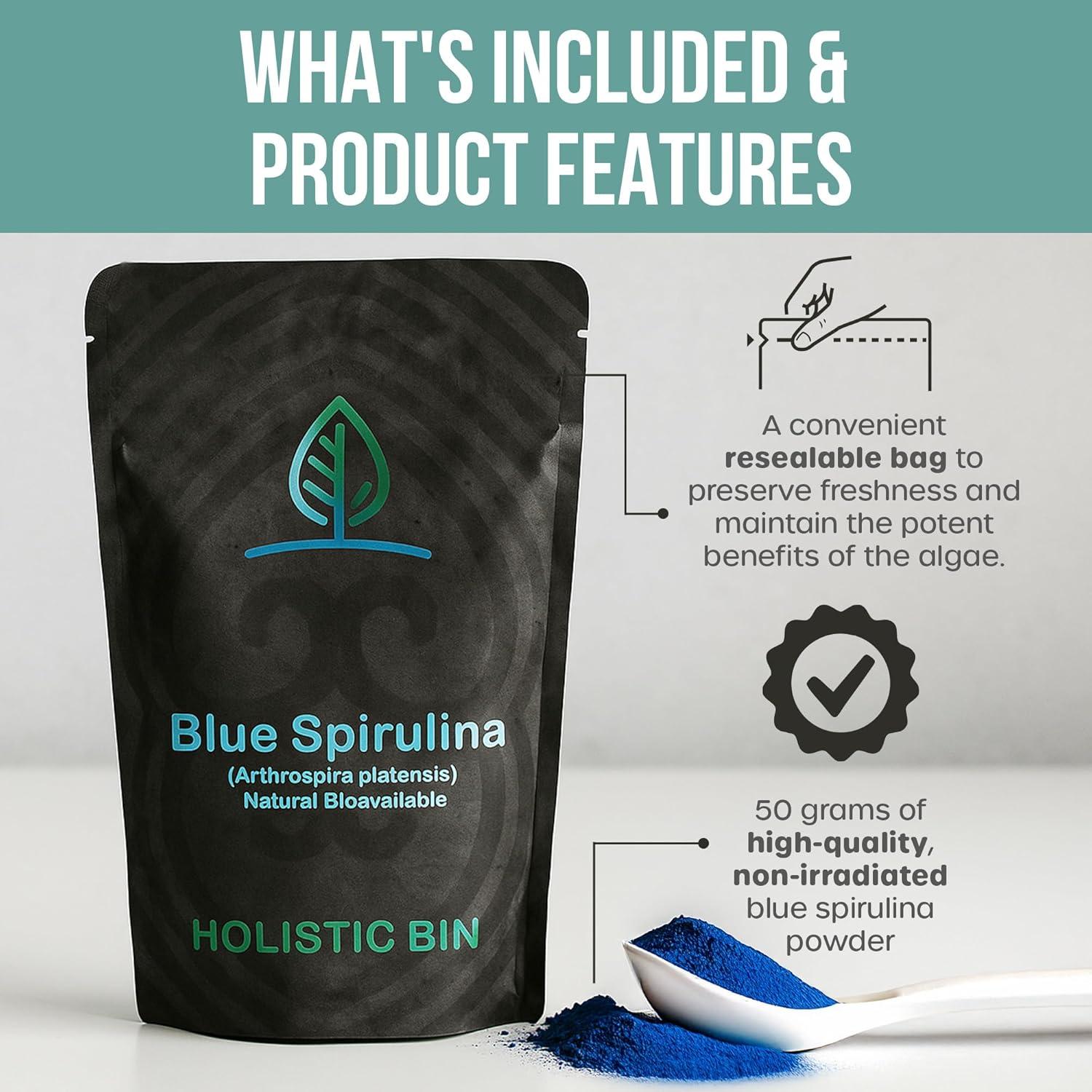Polvo de Espirulina Azul Orgánica Holistic Bin 50g - Superalimento Vegano