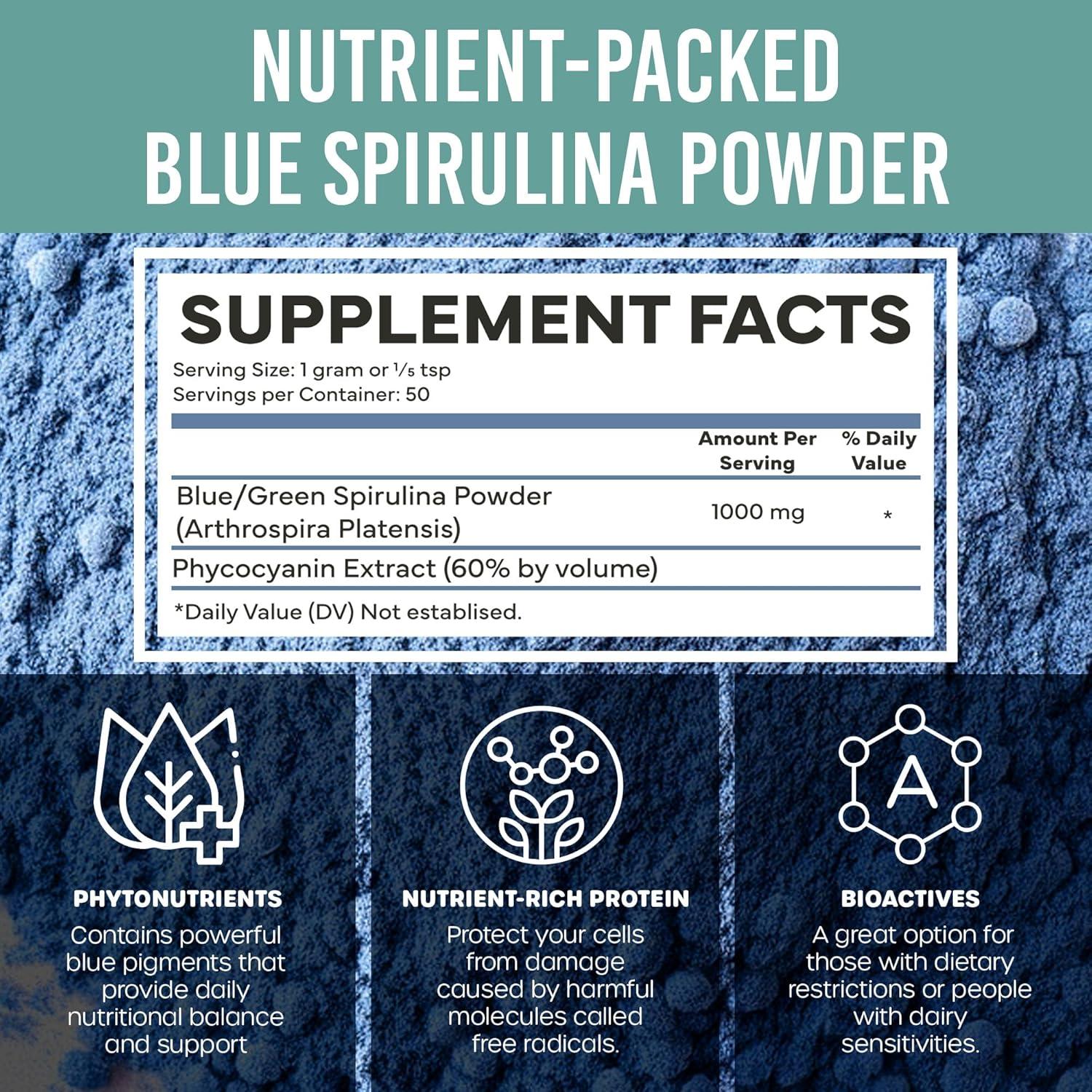 Polvo de Espirulina Azul Orgánica Holistic Bin 50g - Superalimento Vegano