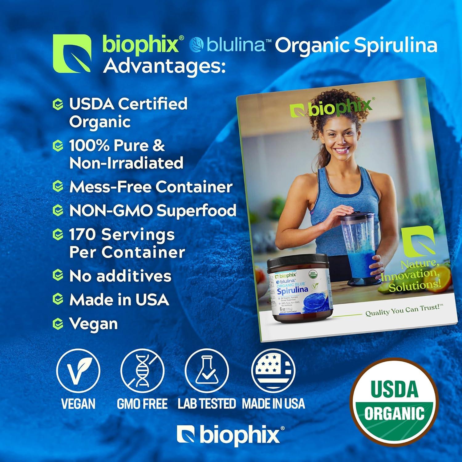 Polvo de Espirulina Azul Orgánica Biophix 170g - Superfood Natural