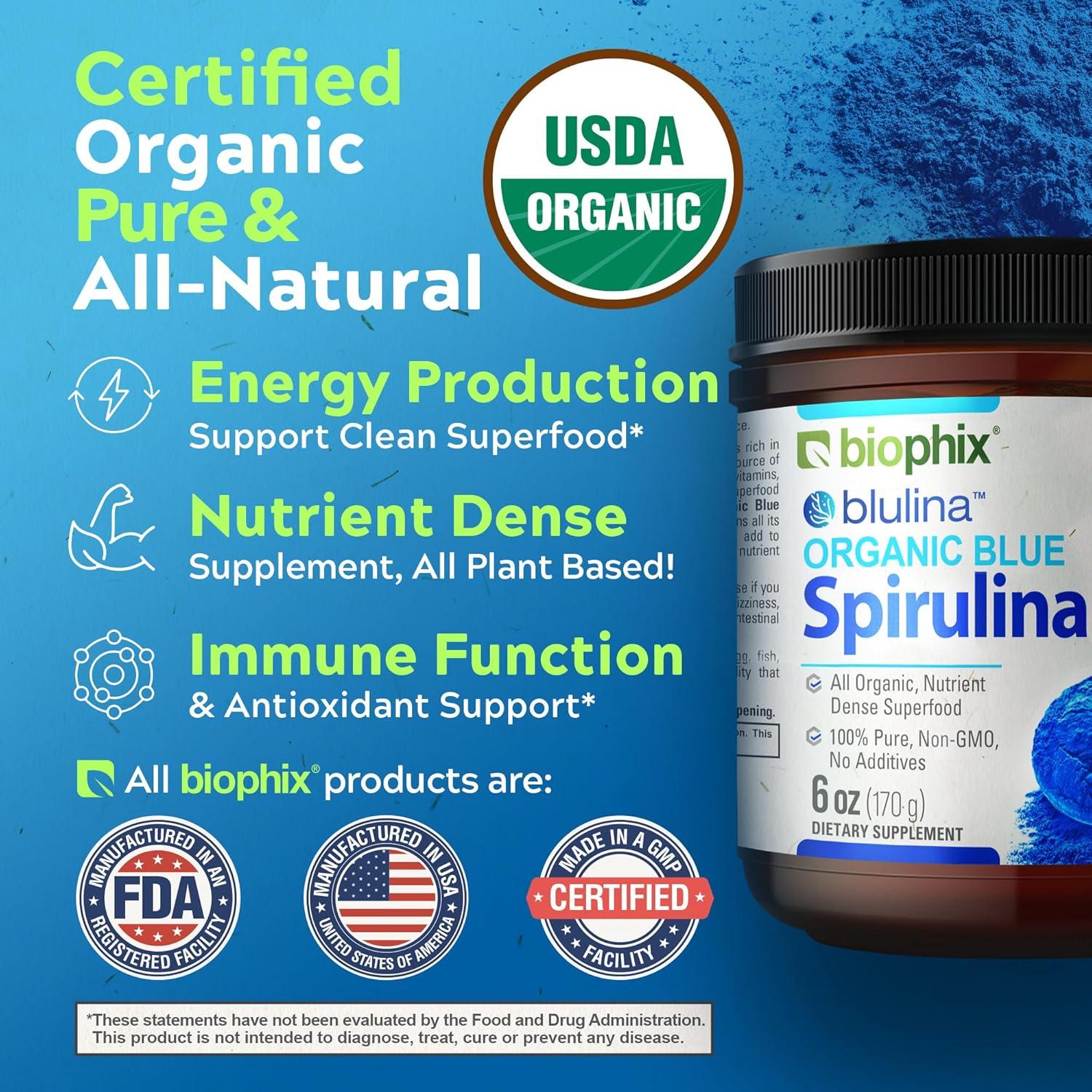 Polvo de Espirulina Azul Orgánica Biophix 170g - Superfood Natural