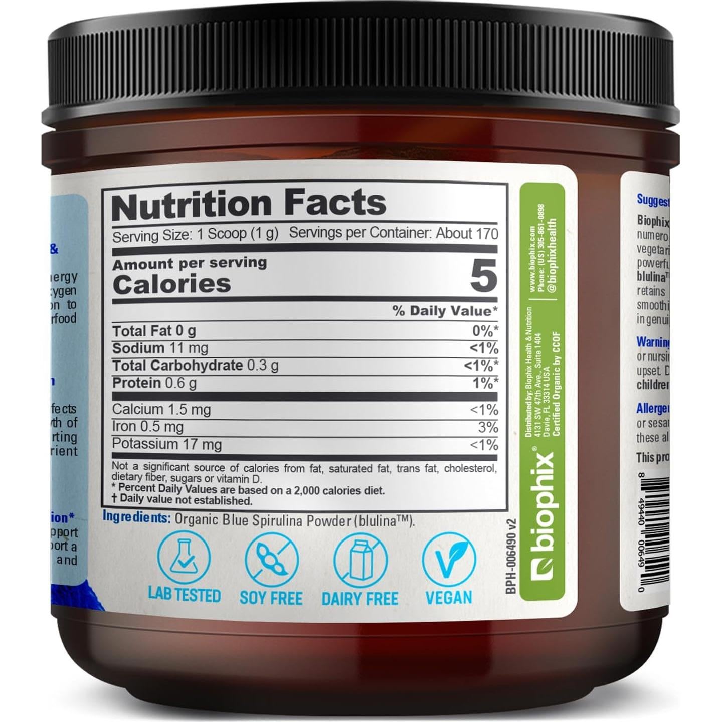 Polvo de Espirulina Azul Orgánica Biophix 170g - Superfood Natural