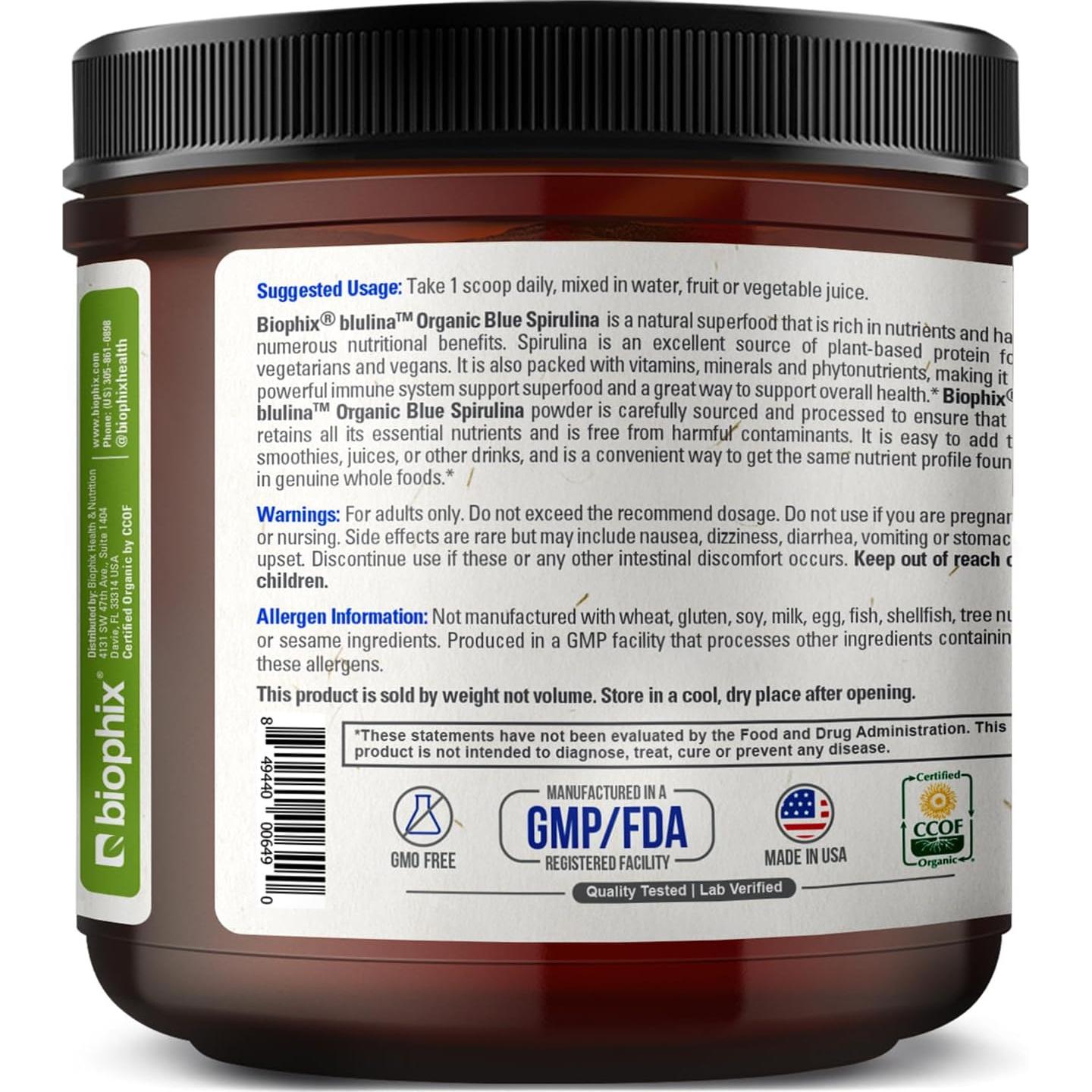 Polvo de Espirulina Azul Orgánica Biophix 170g - Superfood Natural