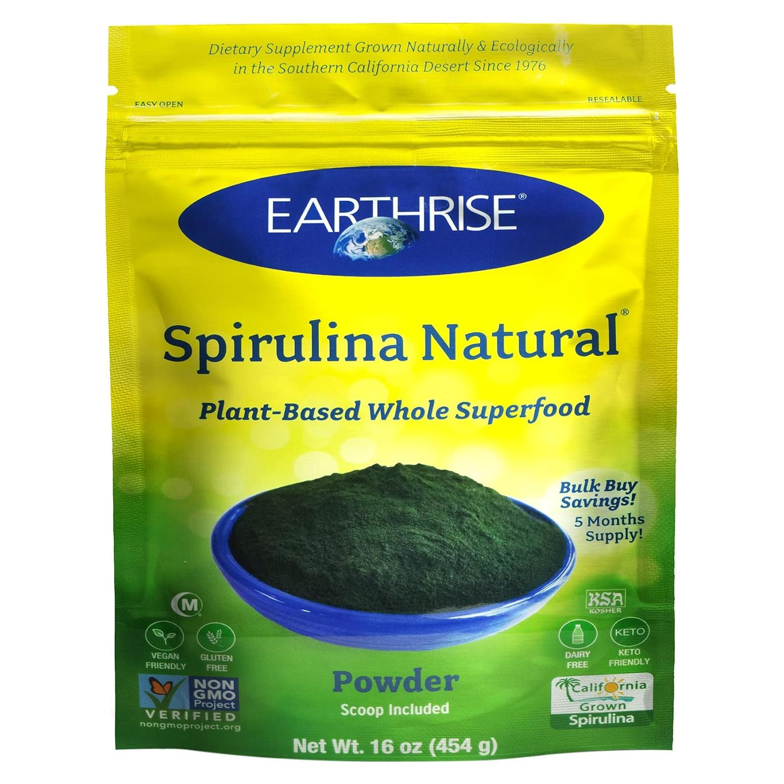 Polvo de Spirulina Natural Earthrise 454g - Vegano y Sin Gluten