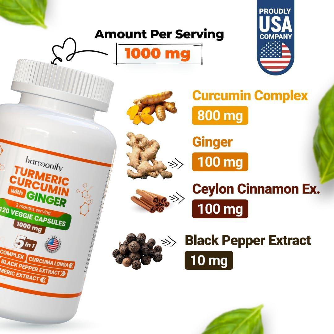 Suplemento de Cúrcuma y Jengibre Harmonify 1000 mg 120 Cápsulas