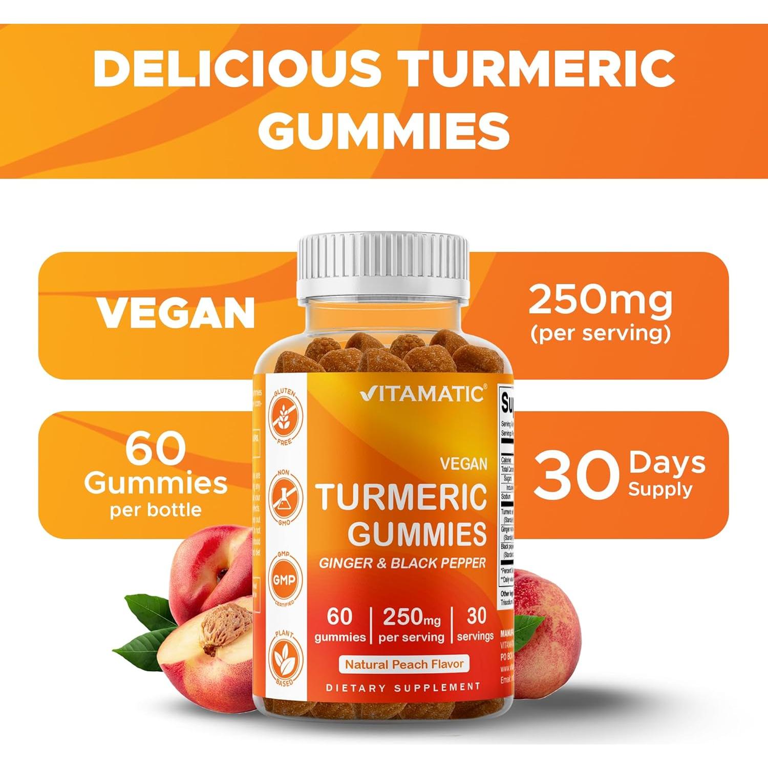 Gomitas de Cúrcuma Vitamatic con Jengibre - 60 Unidades Veganas