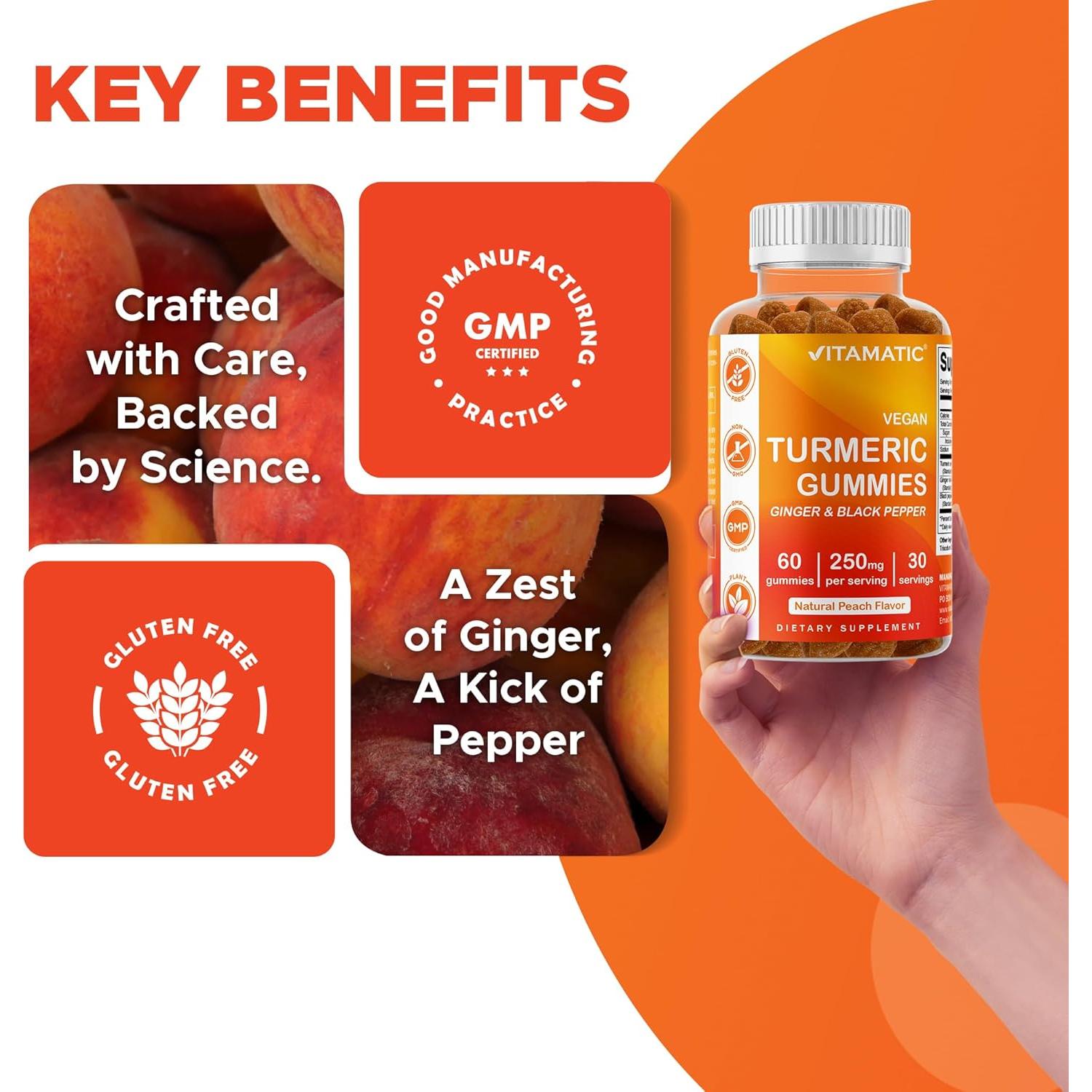 Gomitas de Cúrcuma Vitamatic con Jengibre - 60 Unidades Veganas