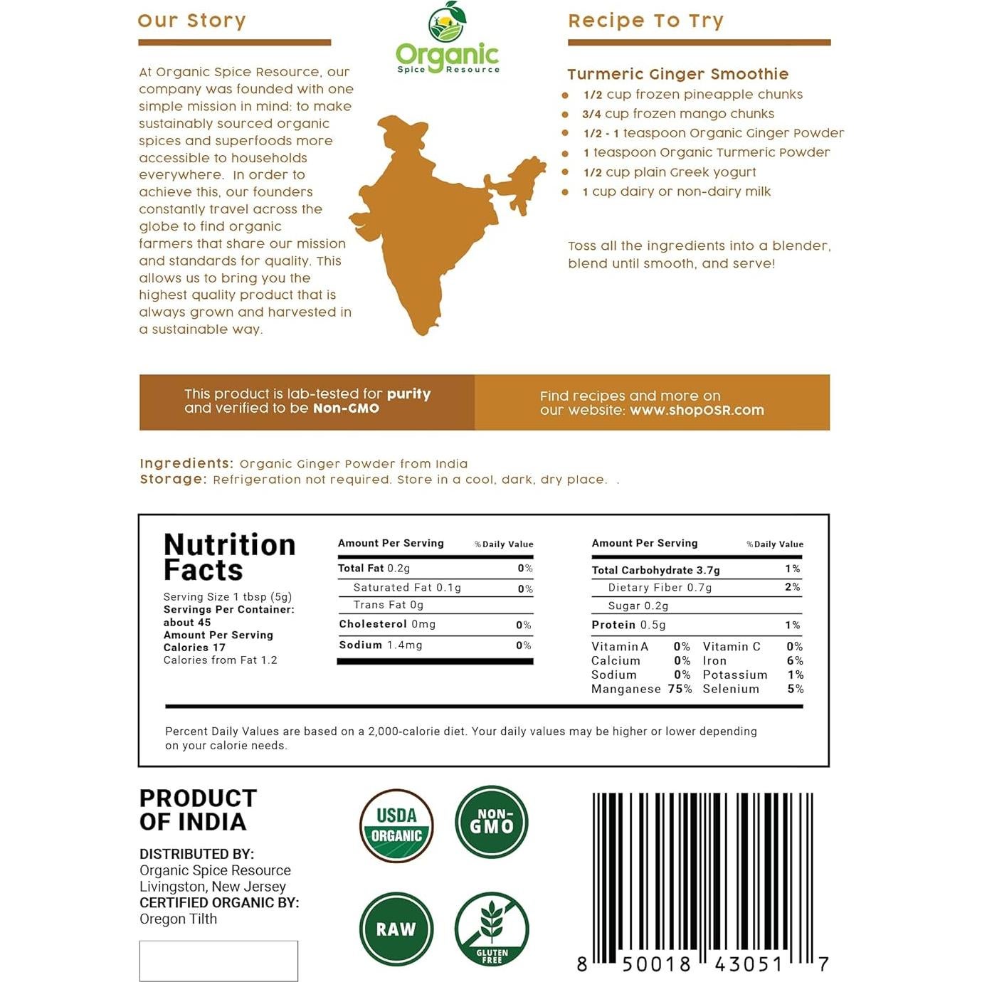 Polvo de Jengibre Orgánico SHOPOSR 226g Aprobado USDA