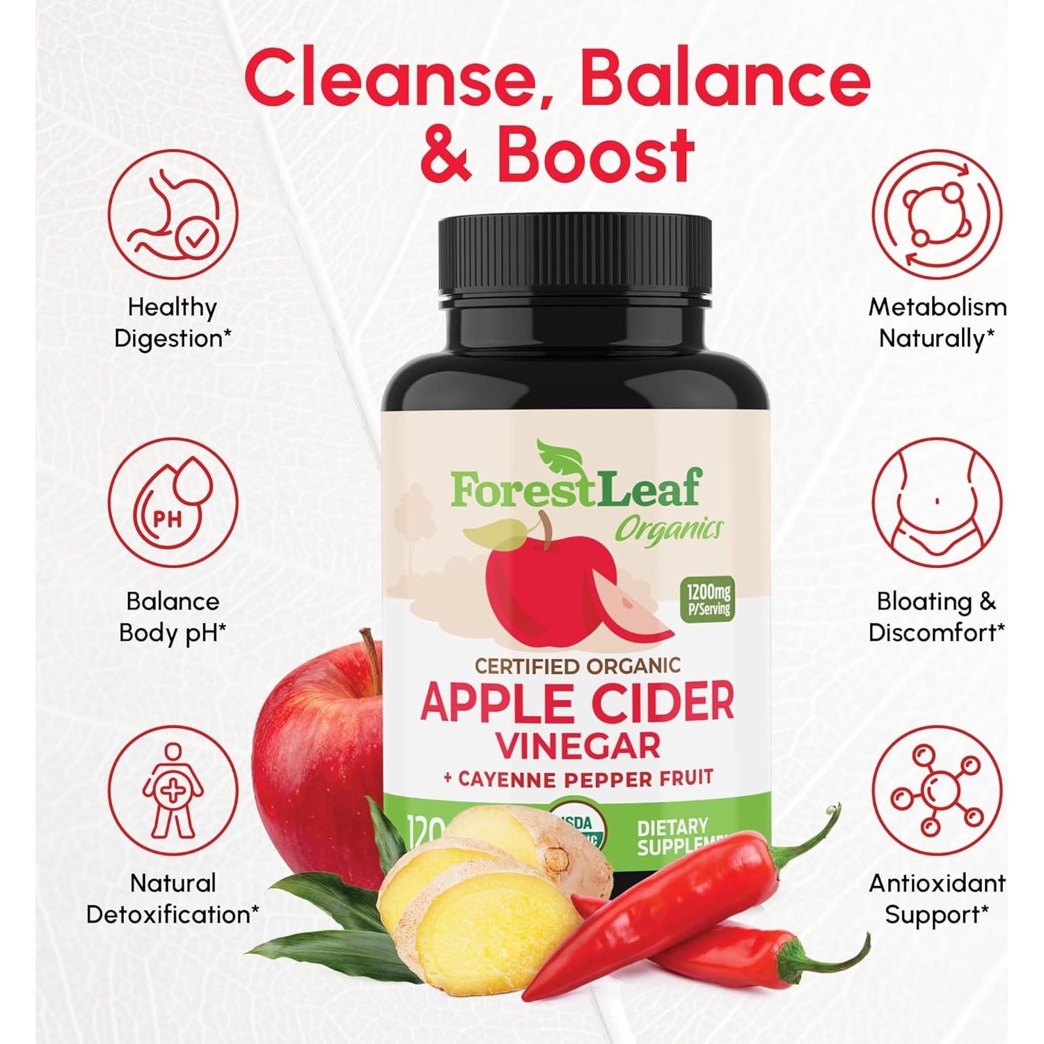 Cápsulas de Vinagre de Sidra de Manzana Orgánico 1200mg - Forest Leaf