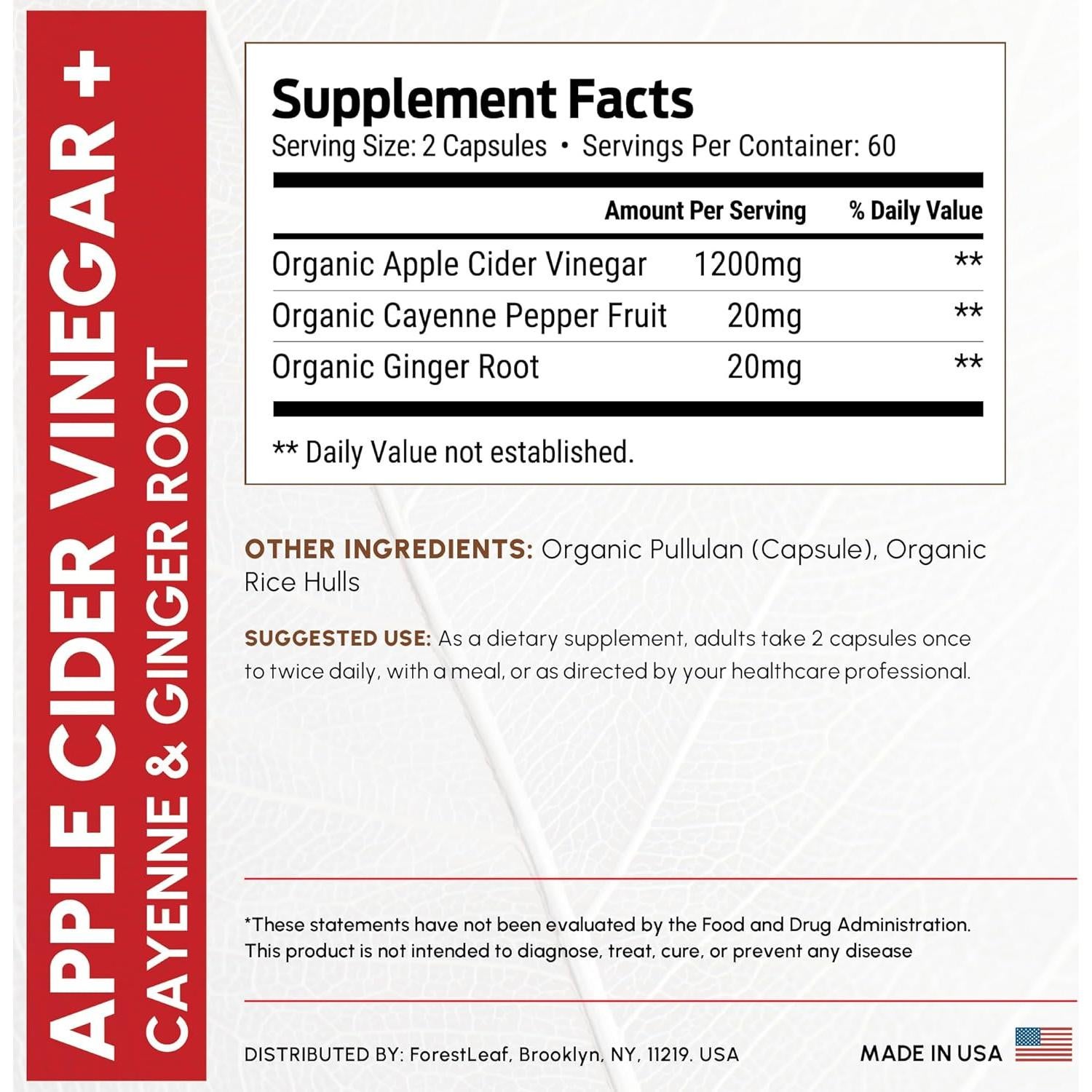 Cápsulas de Vinagre de Sidra de Manzana Orgánico 1200mg - Forest Leaf