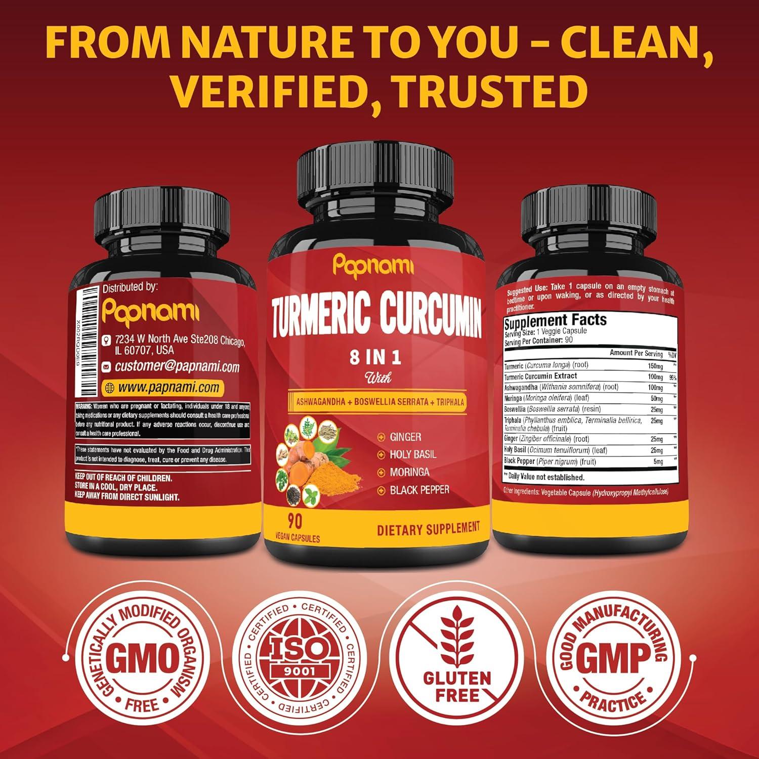 Cápsulas de Cúrcuma y Curcumina Papnami - 90 Unidades - Soporte Inmunidad y Articulaciones